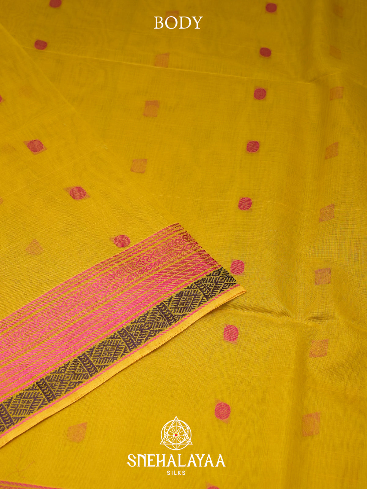 Golden Yellow Kora Silk Cotton Saree