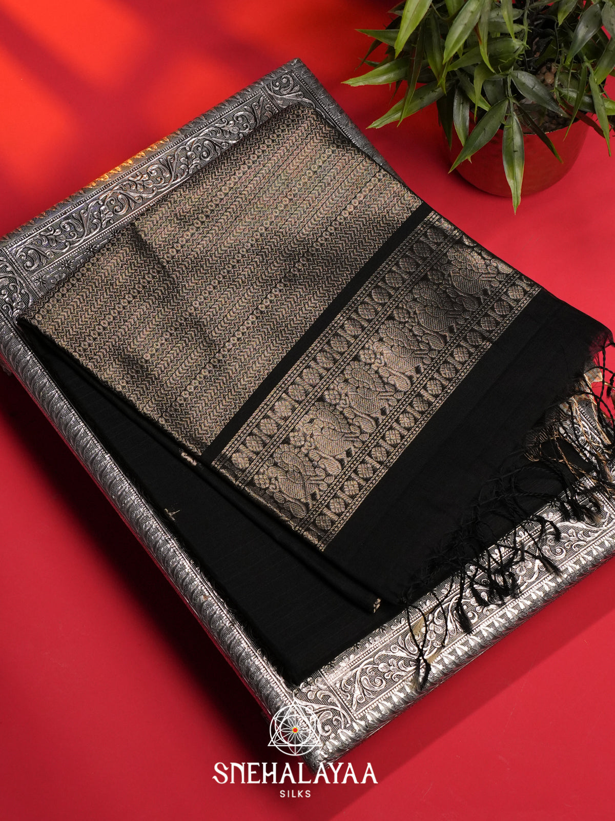 Black Kora Silk Cotton Saree