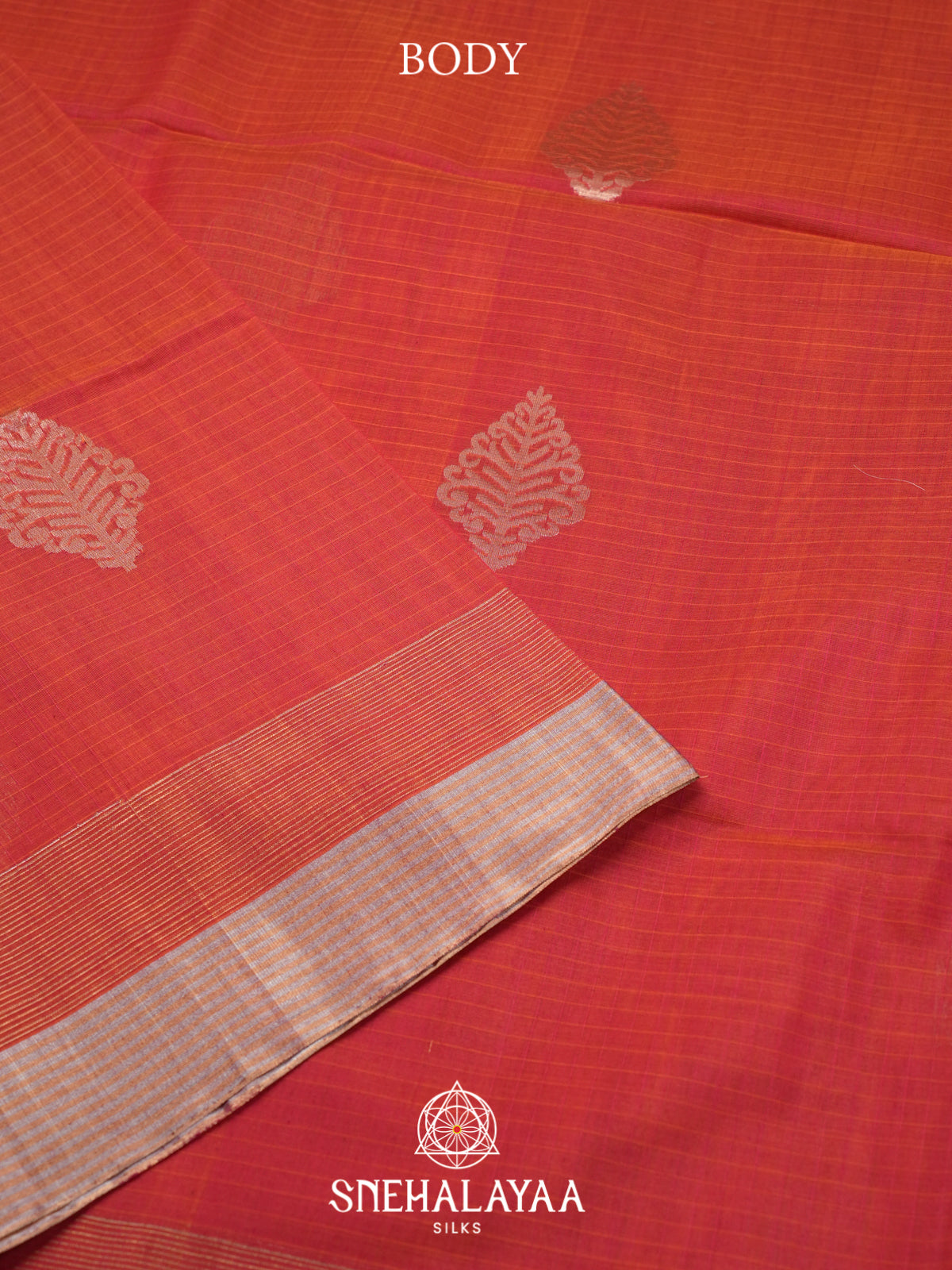Vermilion Red Kora Silk Cotton Saree