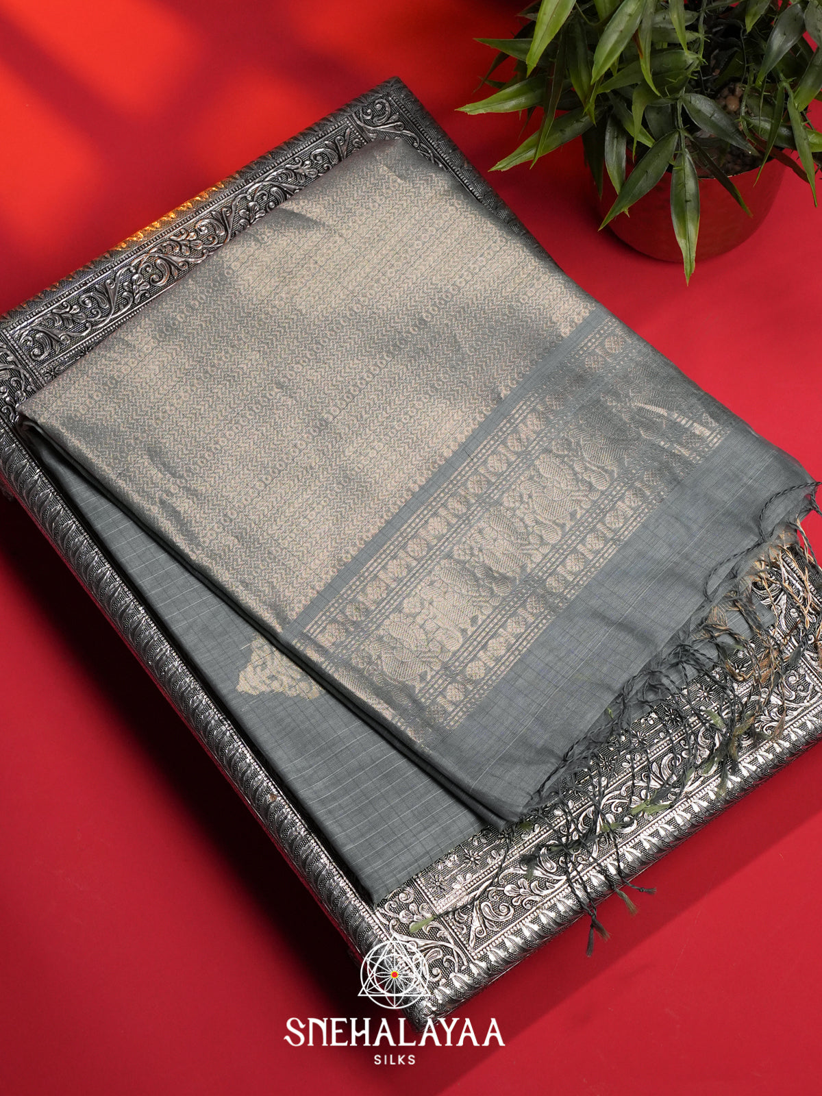 Grey Kora Silk Cotton Saree