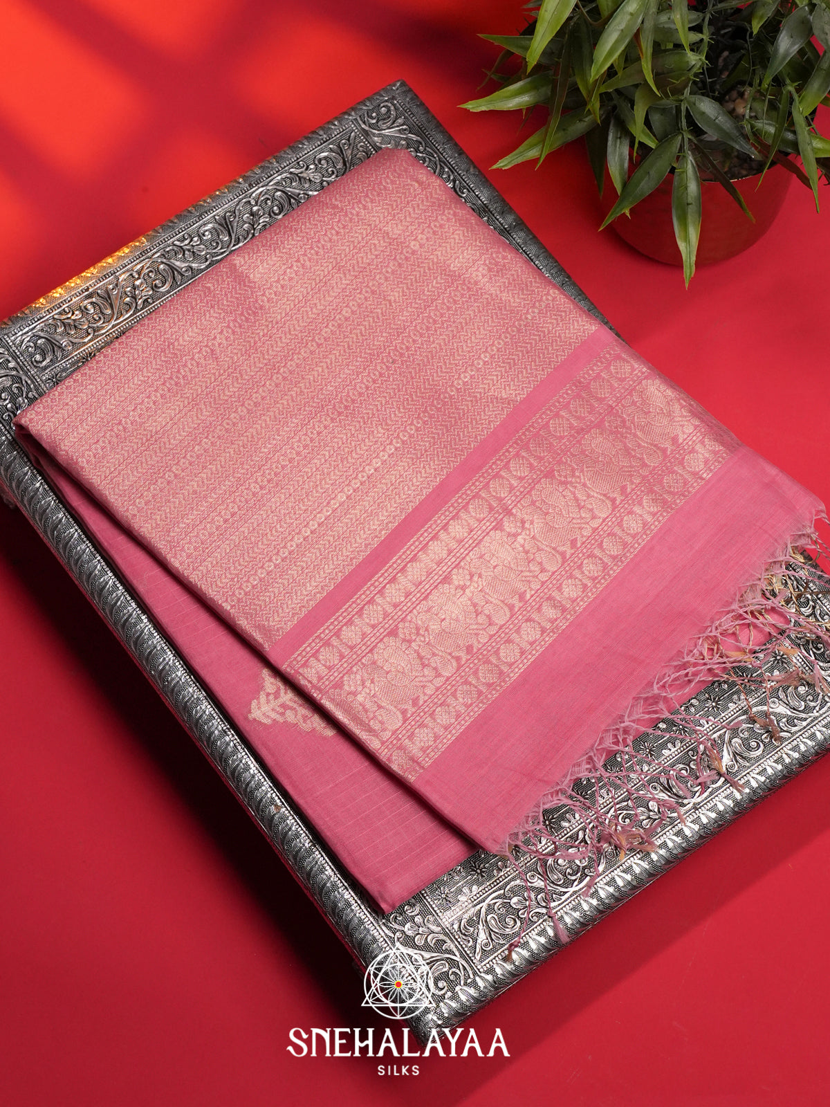 Pink Kora Silk Cotton Saree