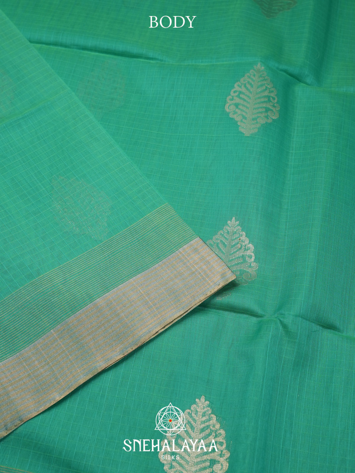 Turquoise Green Kora Silk Cotton Saree