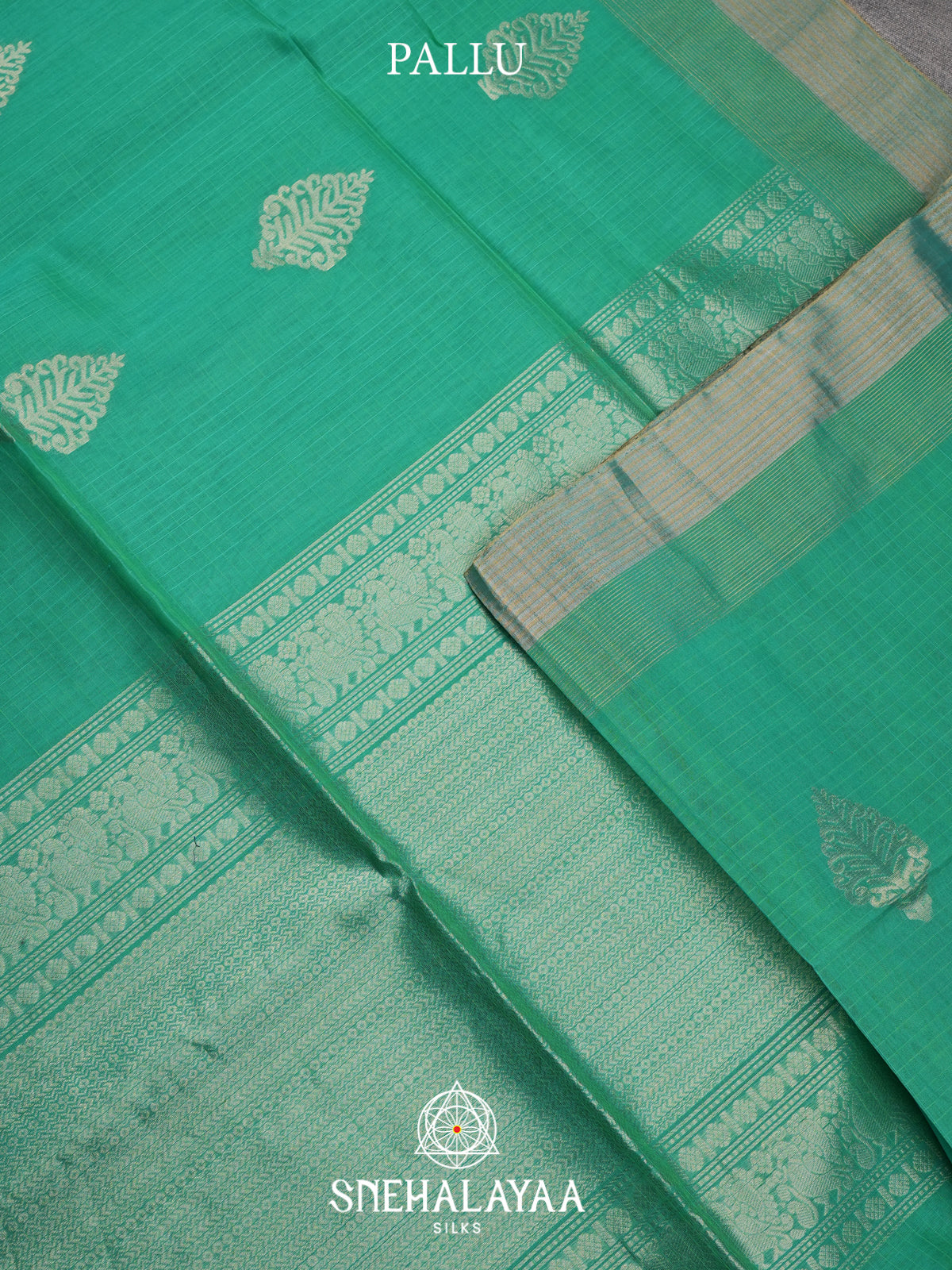 Turquoise Green Kora Silk Cotton Saree
