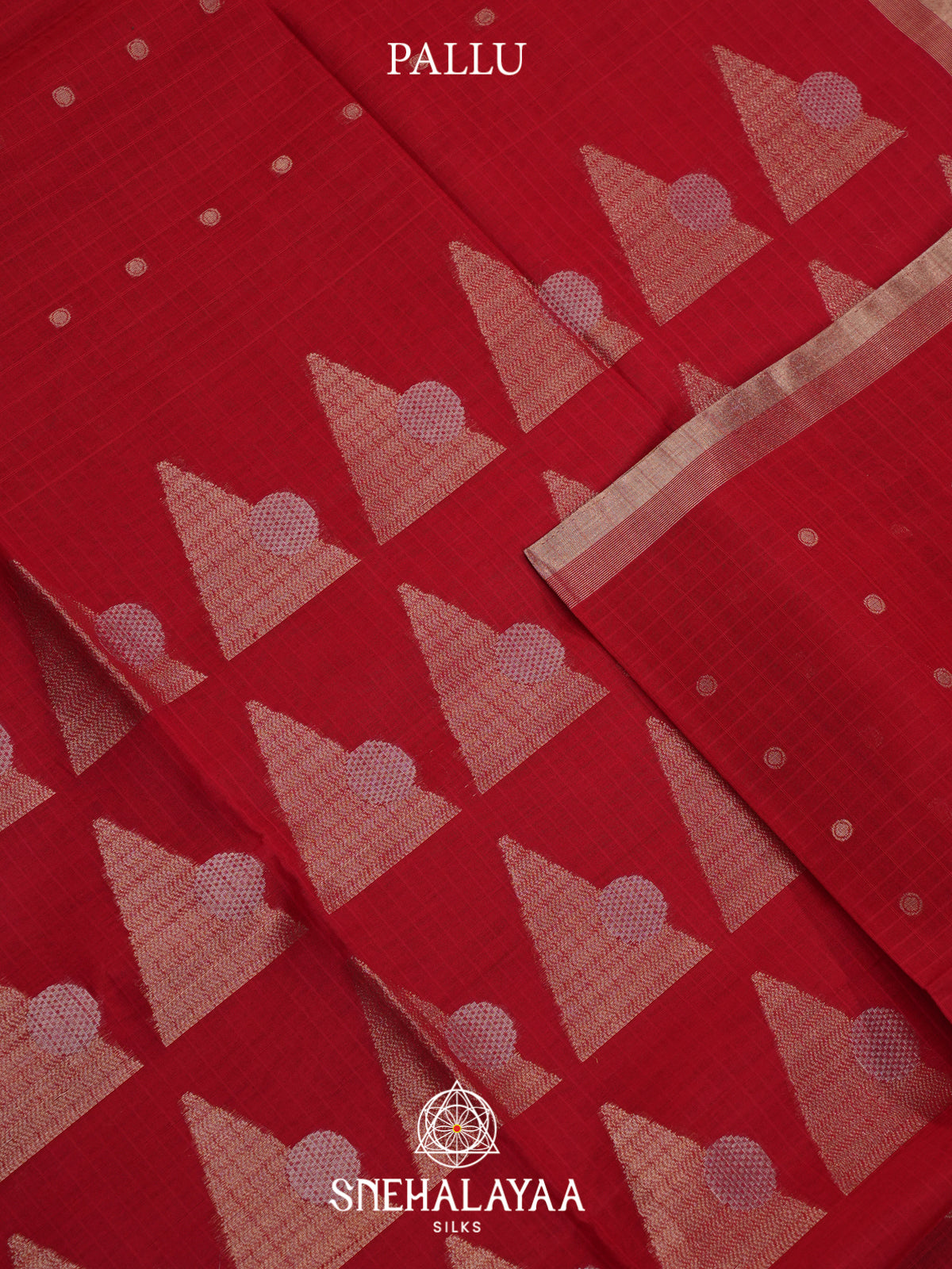 Red Kora Silk Cotton Saree