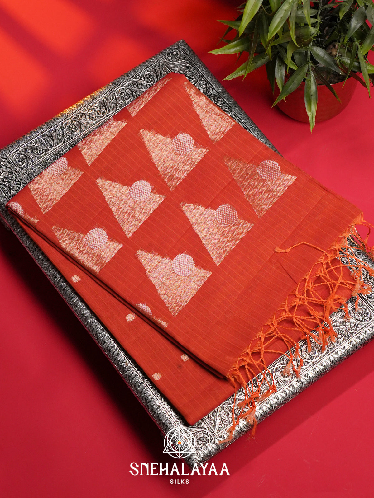 Orange Kora Silk Cotton Saree