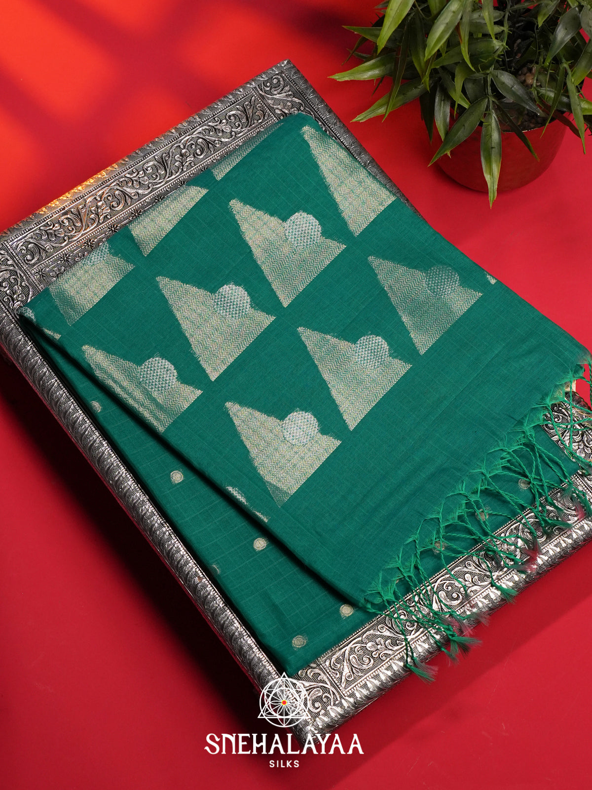 Teal Green Kora Silk Cotton Saree