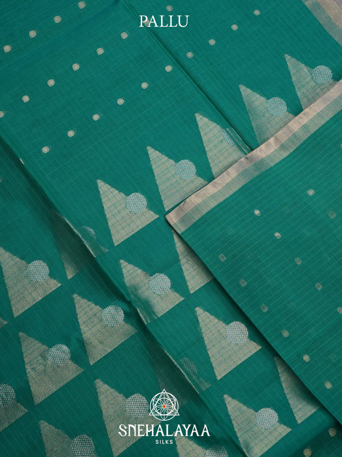 Teal Green Kora Silk Cotton Saree