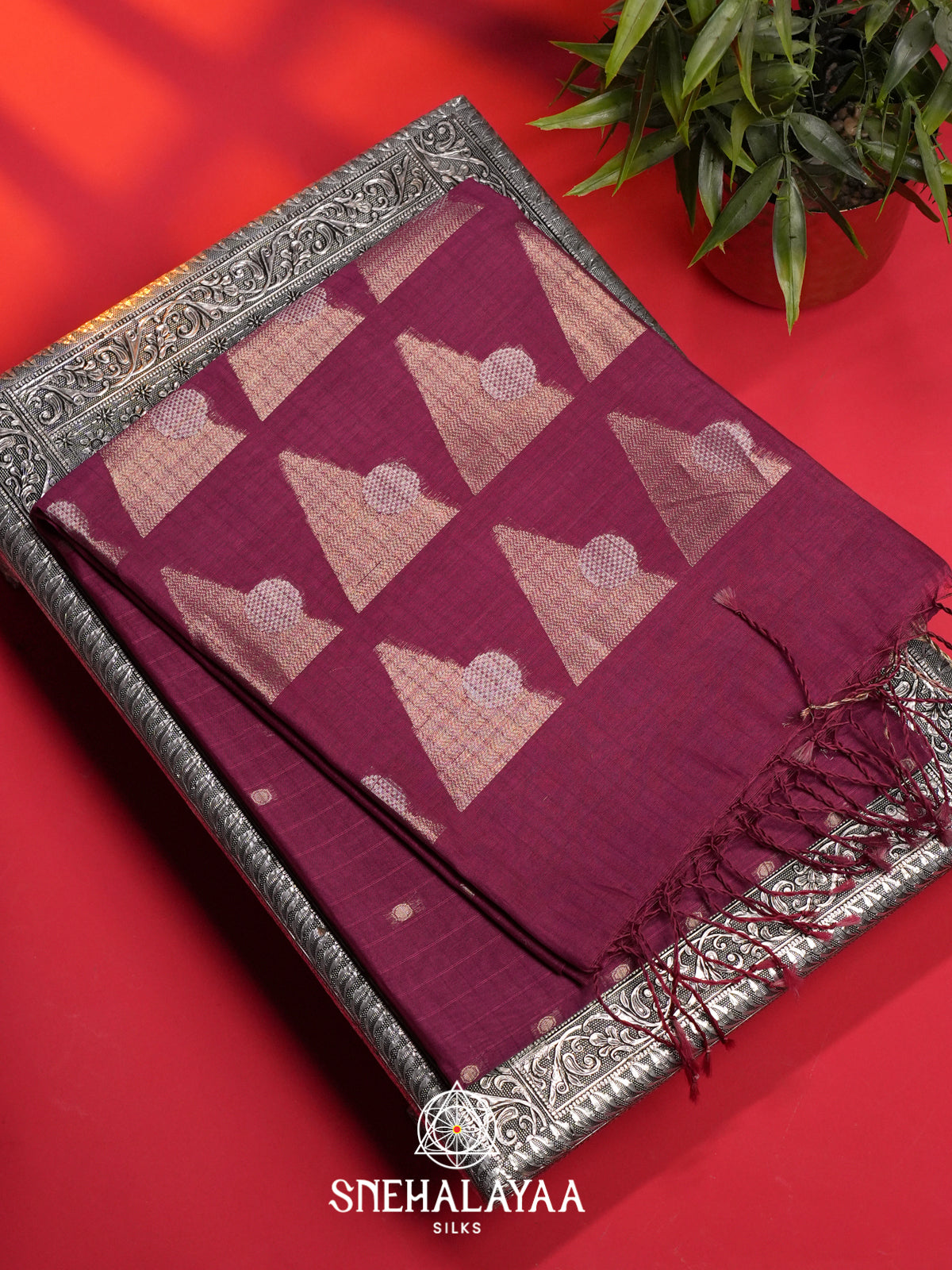 Magenta Kora Silk Cotton Saree
