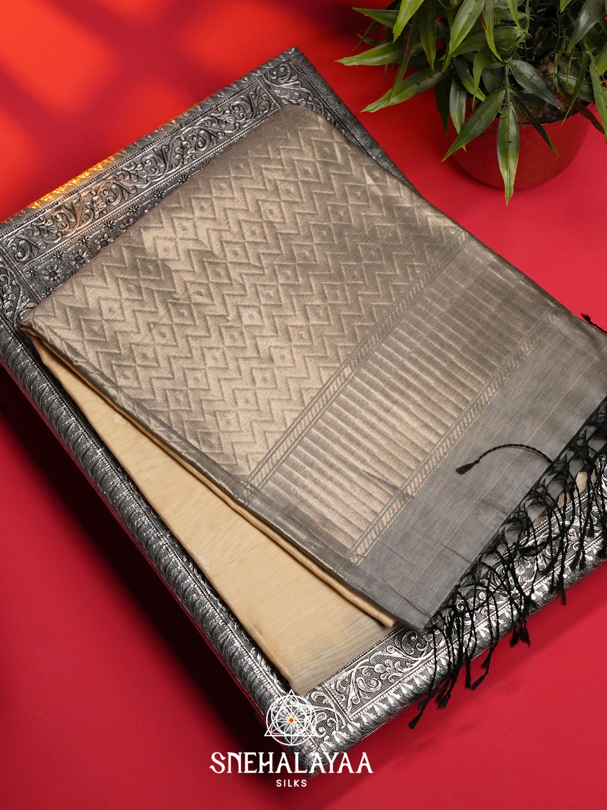 Beige Kora Silk Cotton Saree