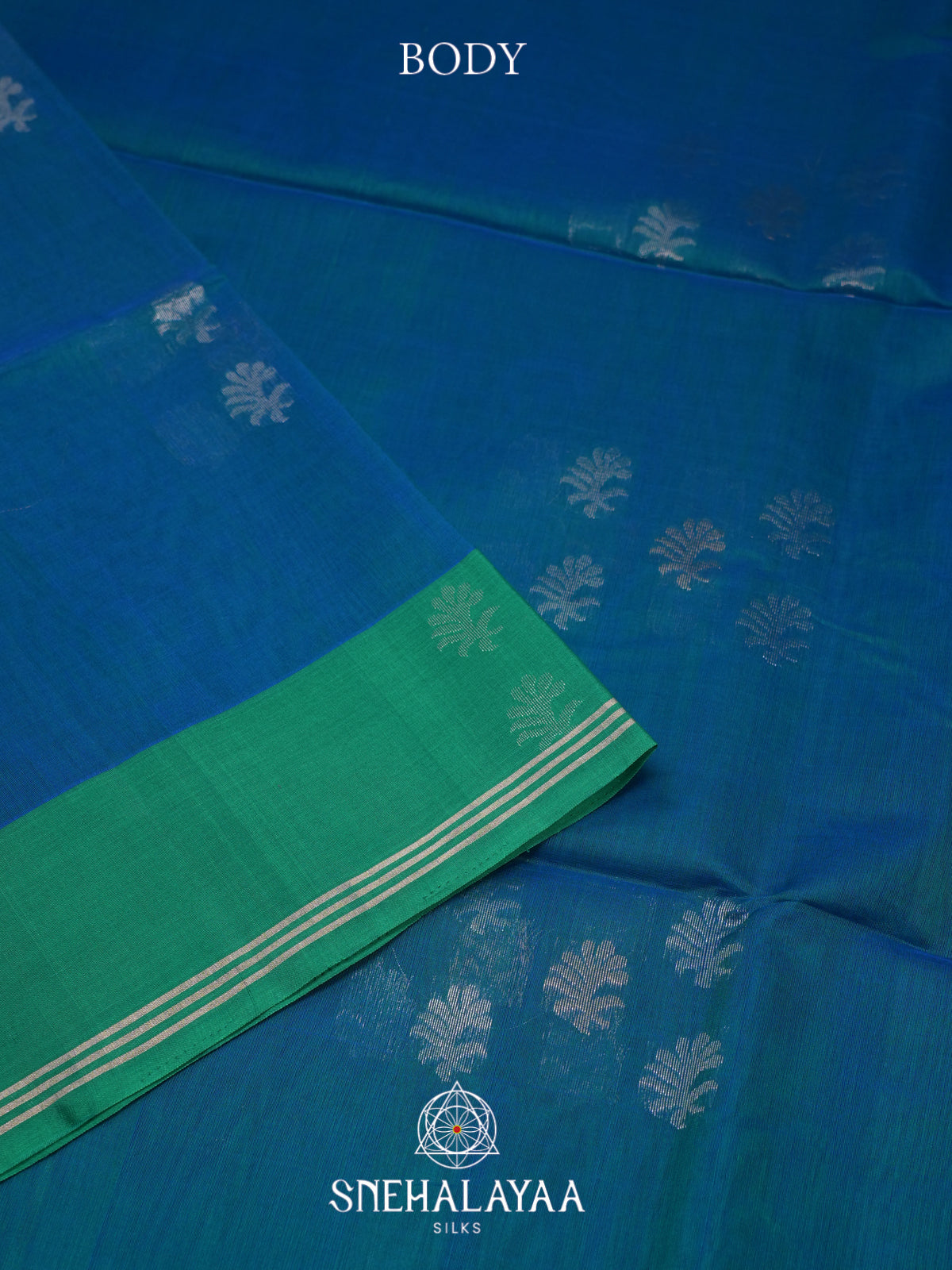Peacock Blue Kora Silk Cotton Saree