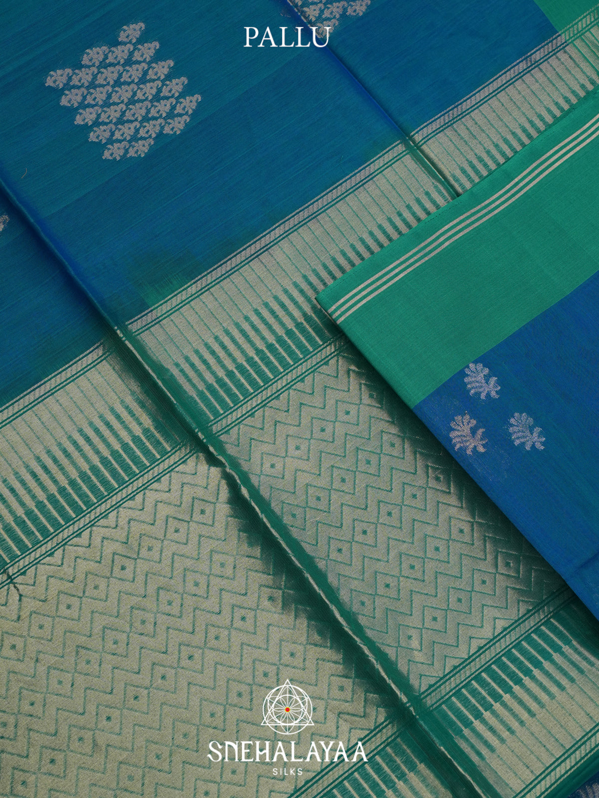 Peacock Blue Kora Silk Cotton Saree