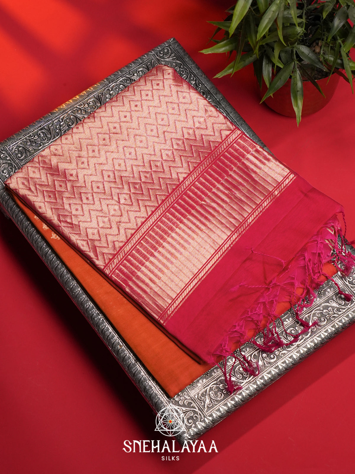 Orange Kora Silk Cotton Saree