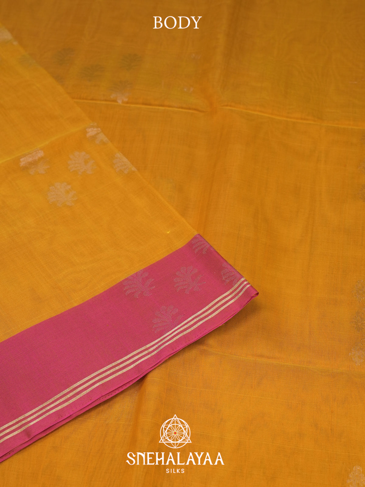 Mustard Kora Silk Cotton Saree