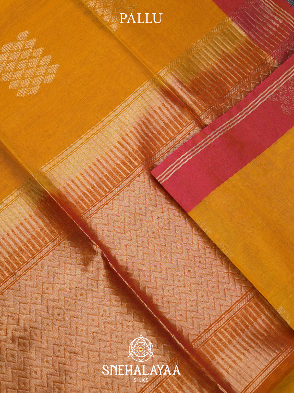 Mustard Kora Silk Cotton Saree