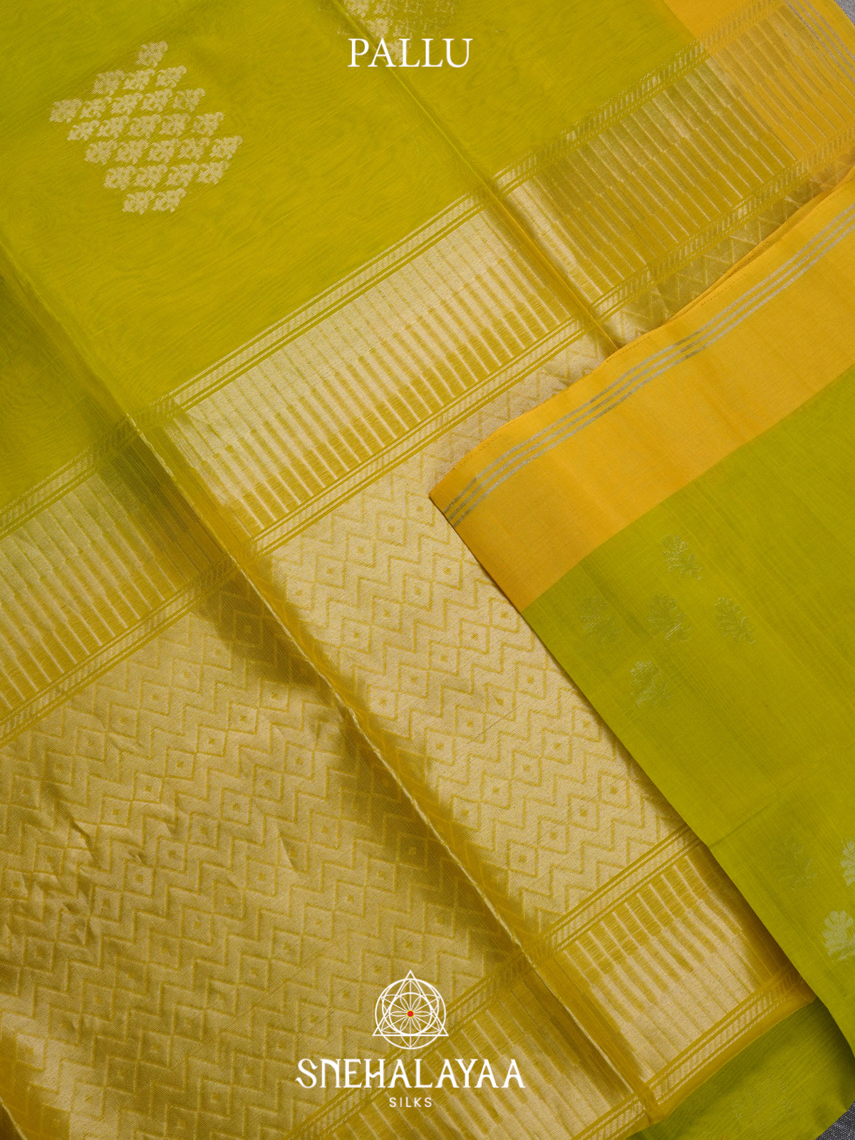 Lime Yellow Kora Silk Cotton Saree