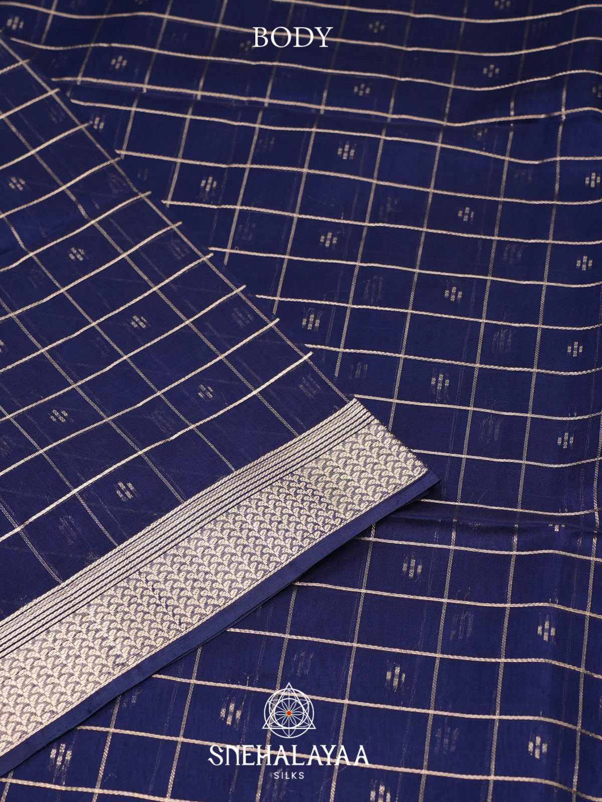 Navy Blue Kora Silk Cotton Saree
