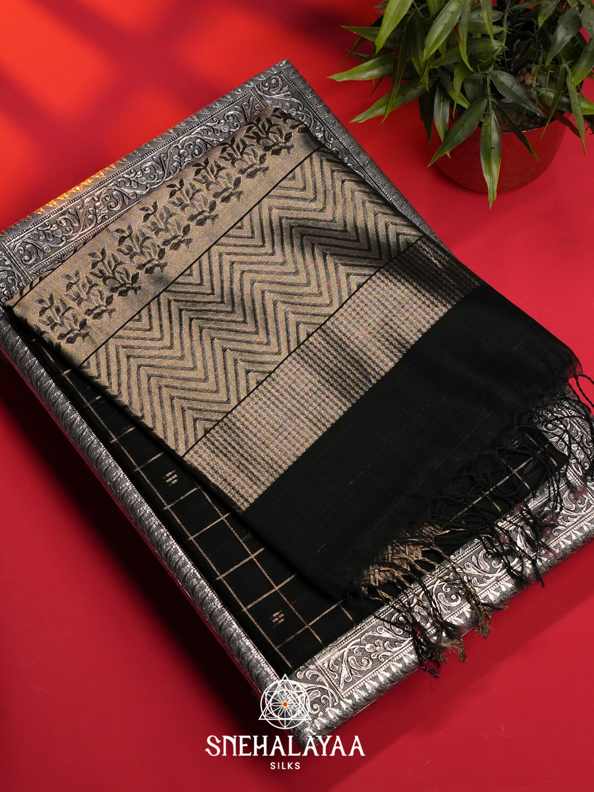 Black Kora Silk Cotton Saree