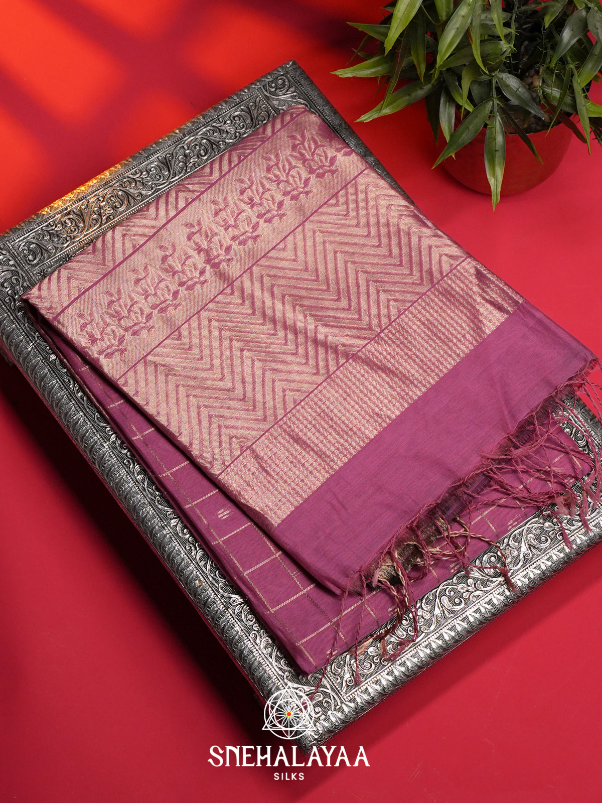 Mauve Kora Silk Cotton Saree