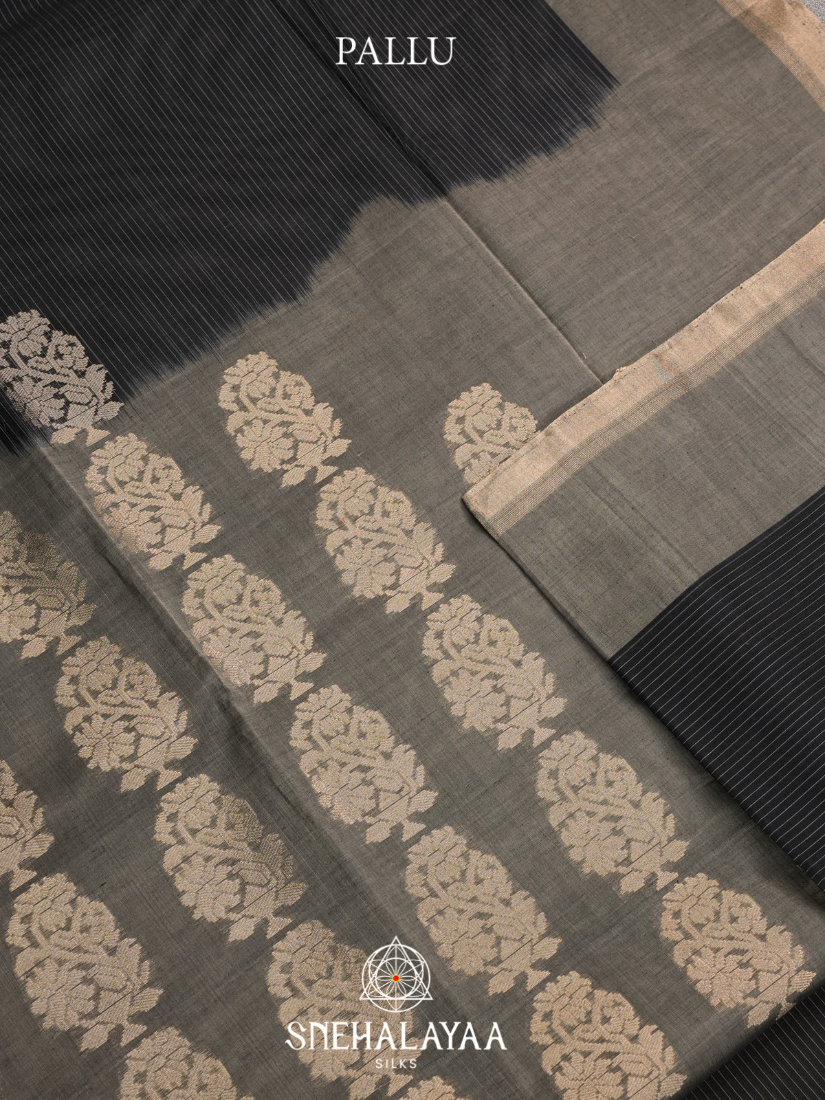 Black Kora Silk Cotton Saree