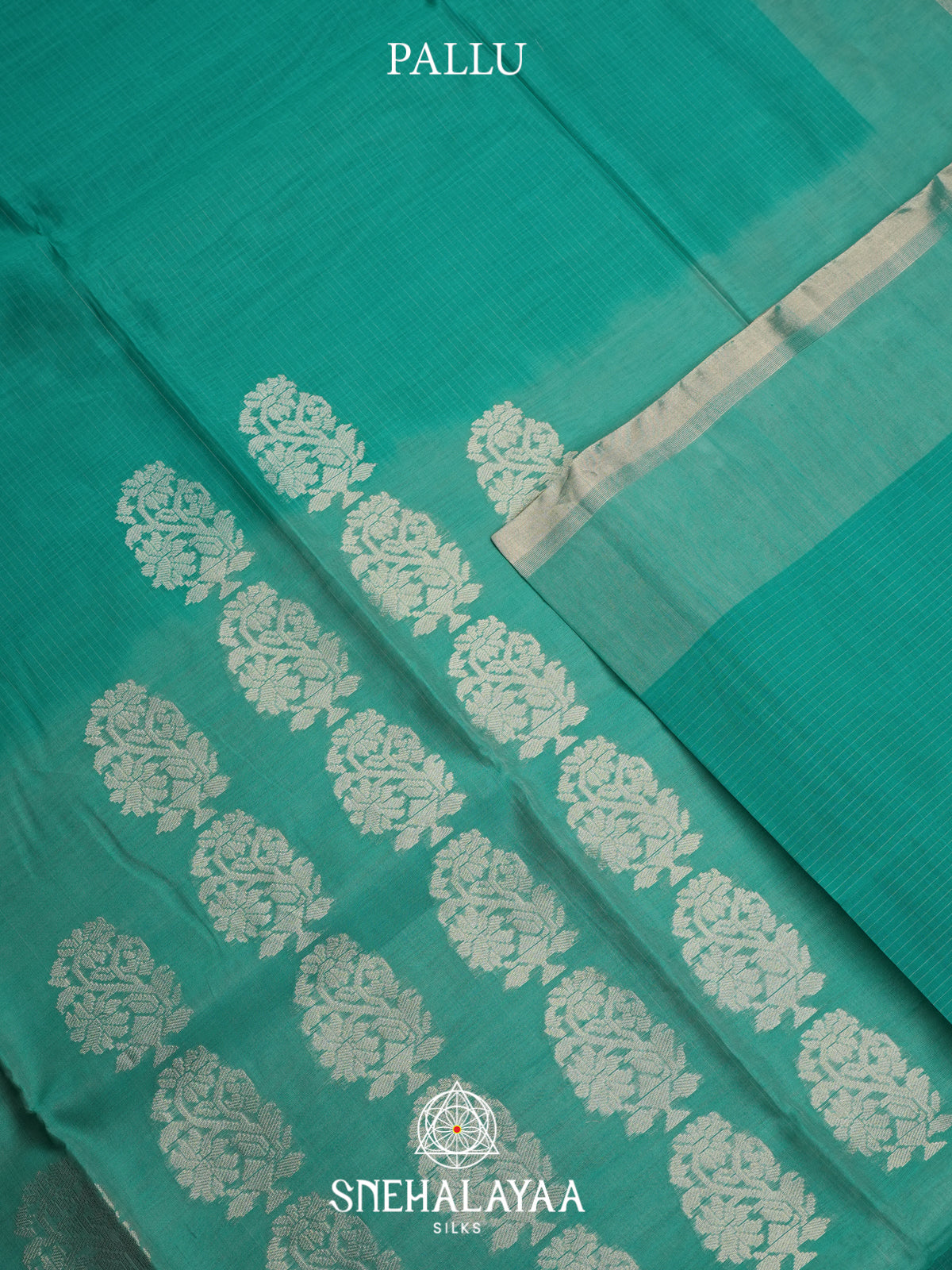 Teal Kora Silk Cotton Saree