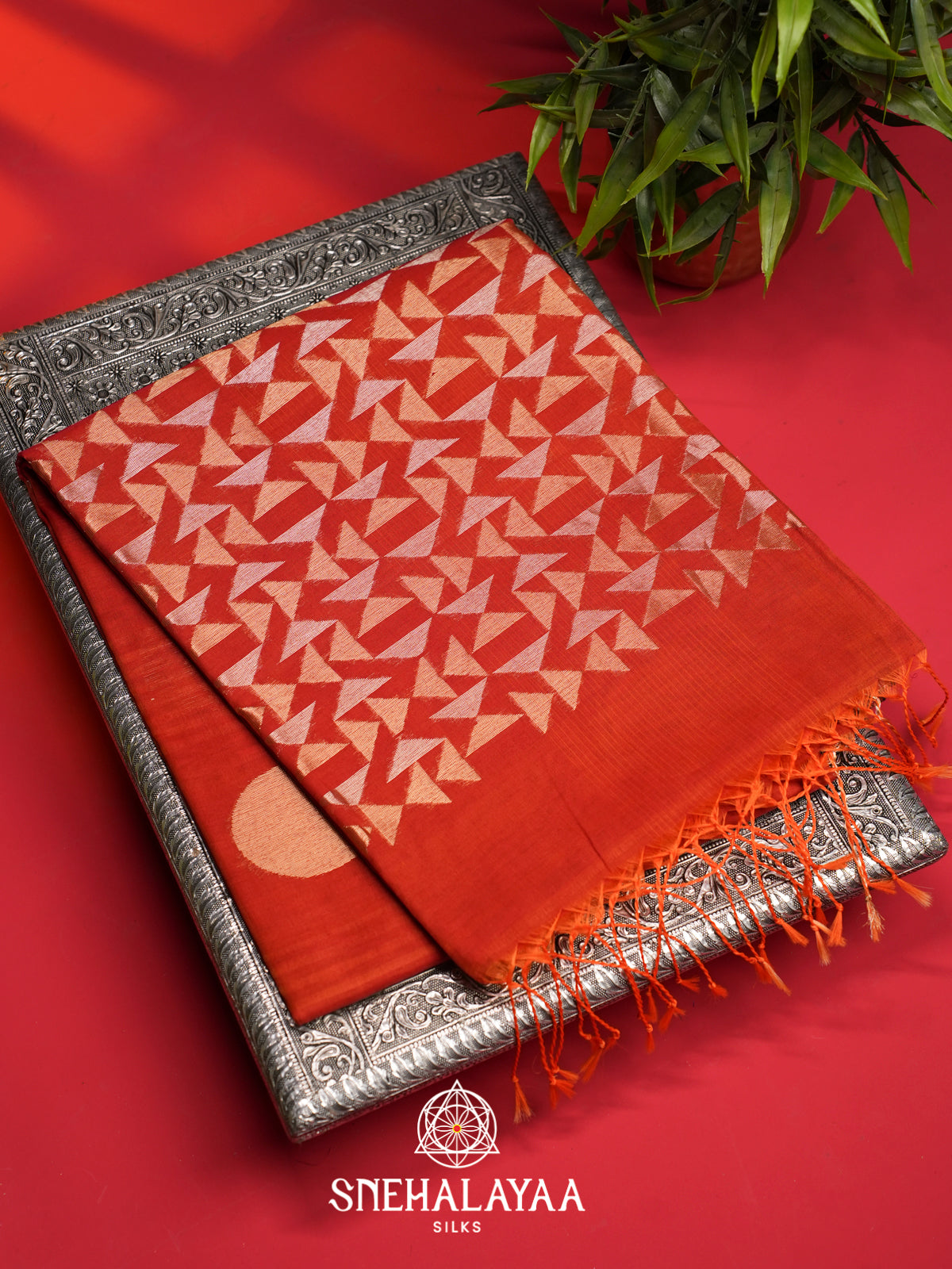 Orange Kora Silk Cotton Saree
