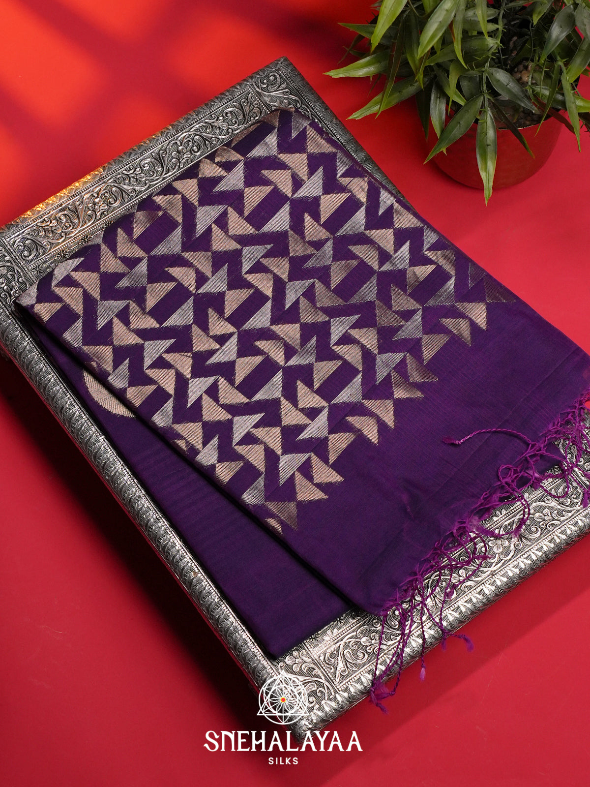 Purple Kora Silk Cotton Saree