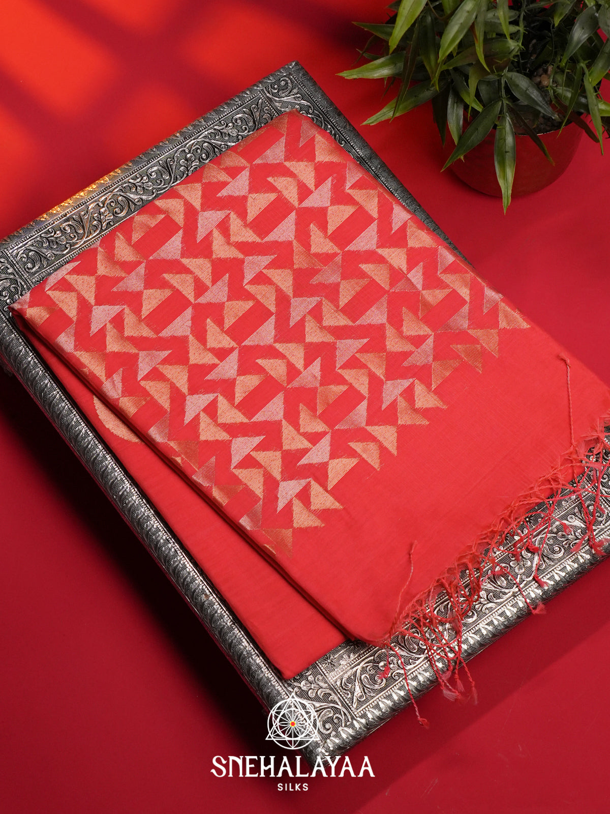 Orange Kora Silk Cotton Saree