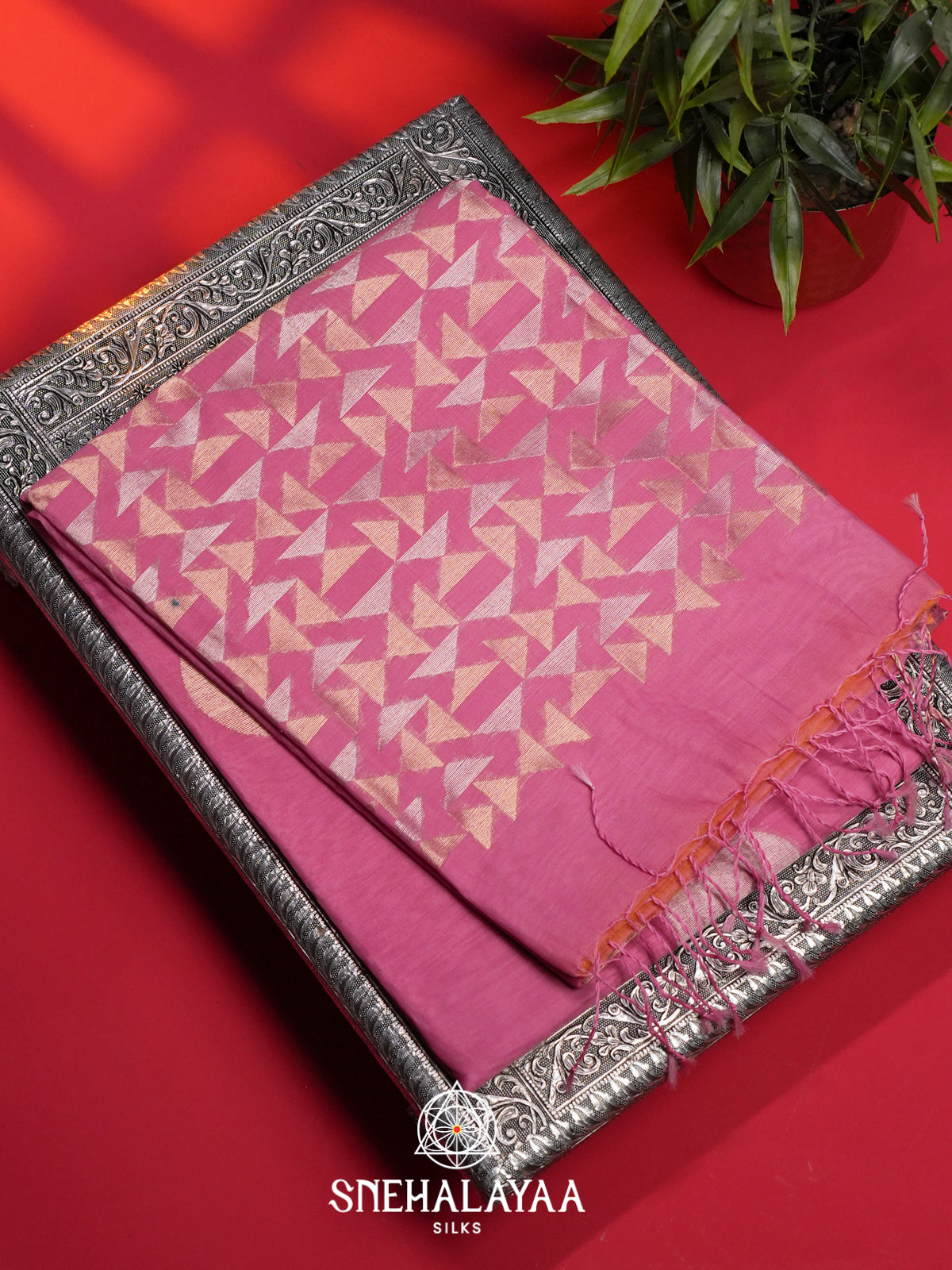 Pink Kora Silk Cotton Saree