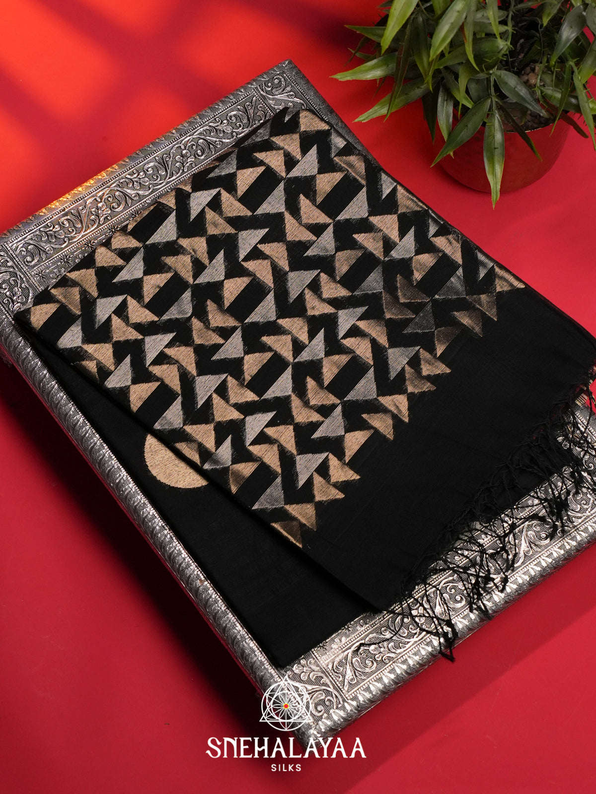Black Kora Silk Cotton Saree