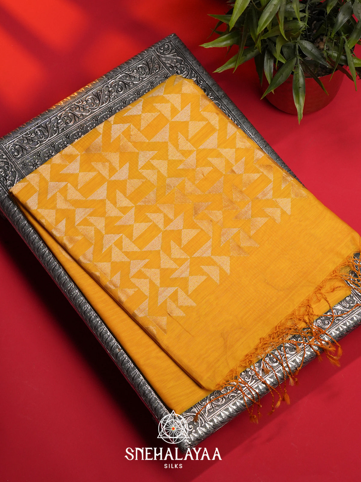 Mustard Kora Silk Cotton Saree