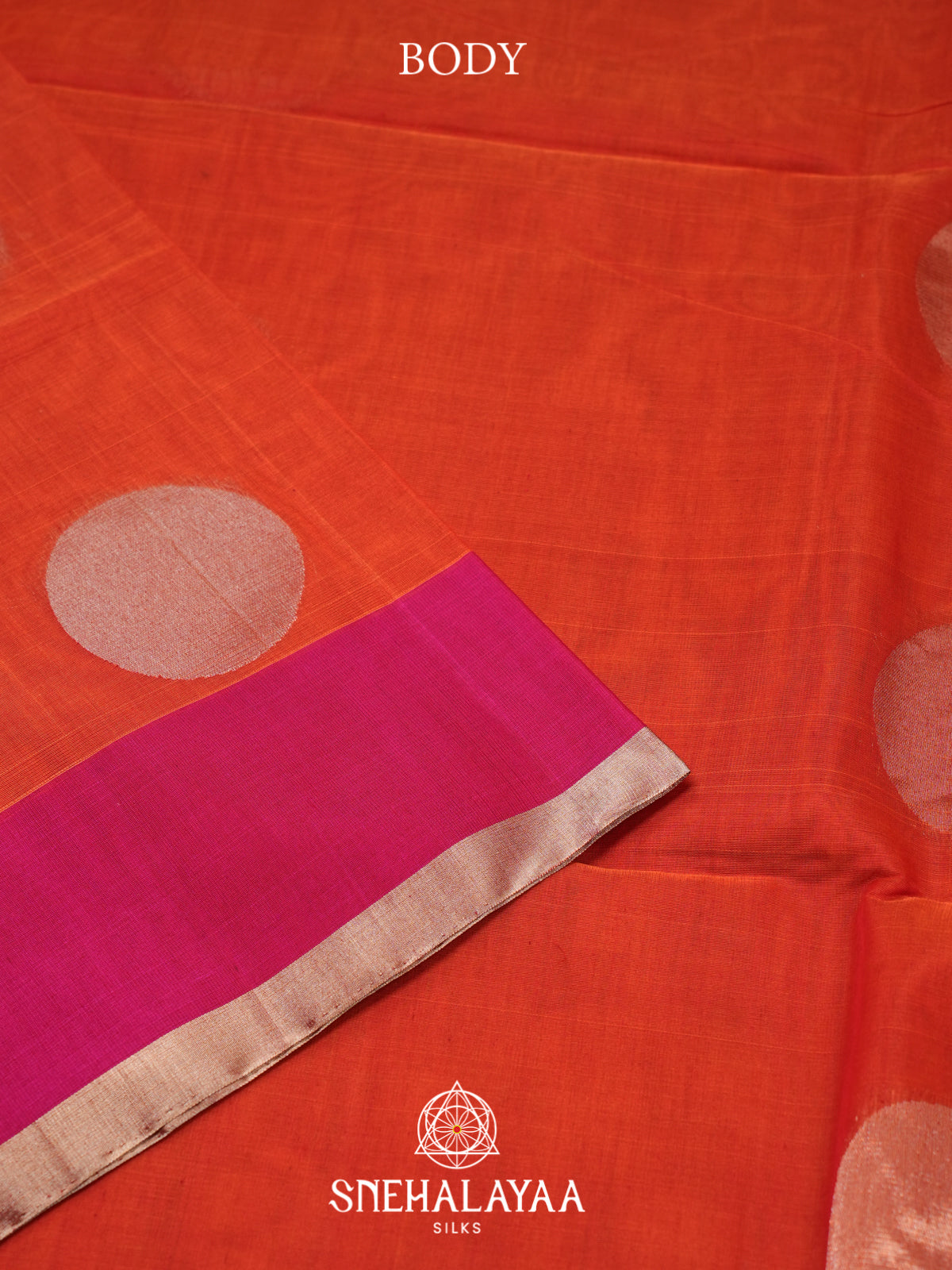 Coral Orange Kora Silk Cotton Saree