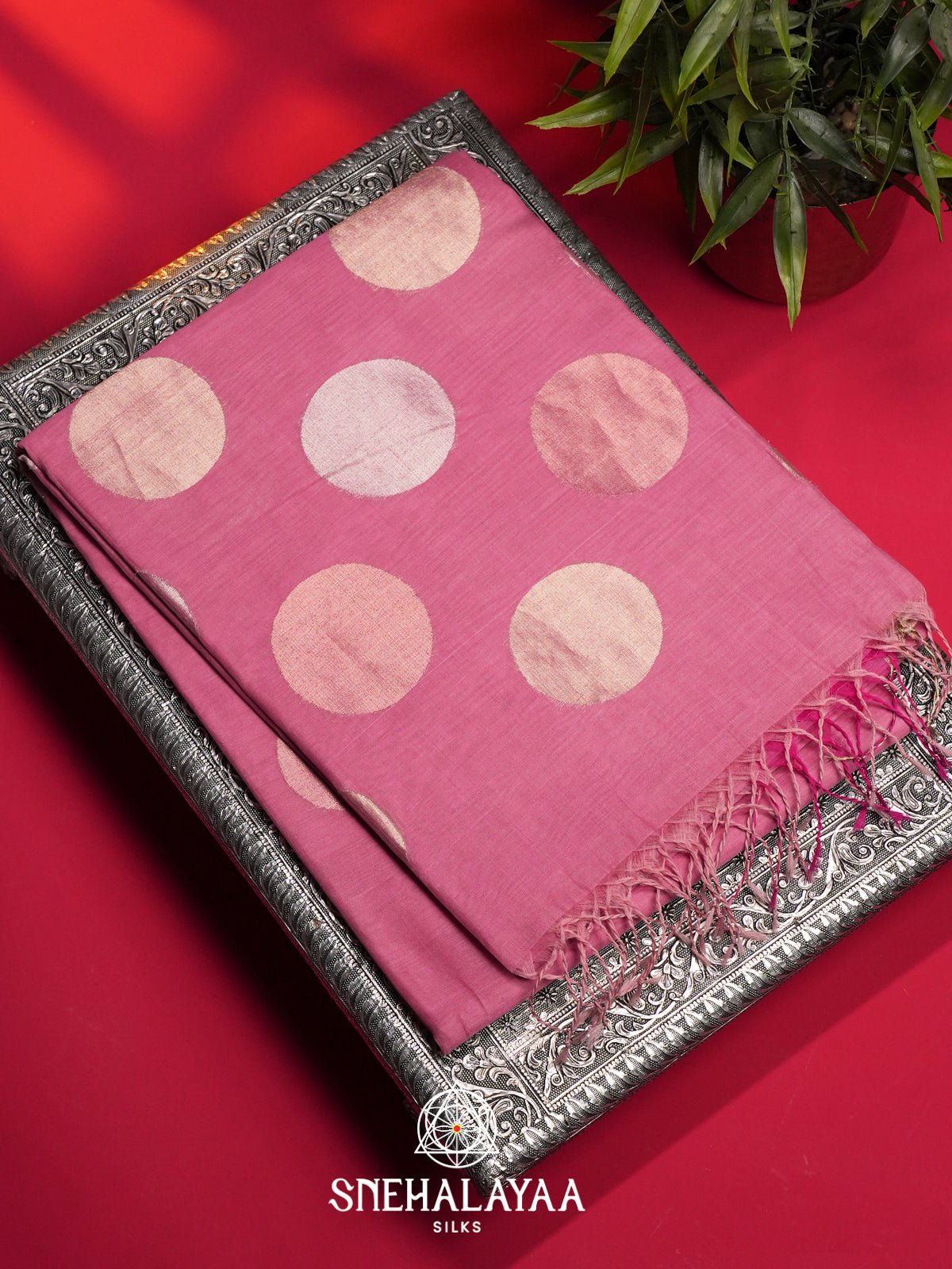 Pink Kora Silk Cotton Saree