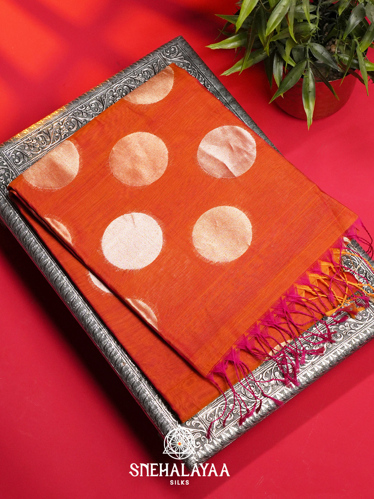 Orange Kora Silk Cotton Saree