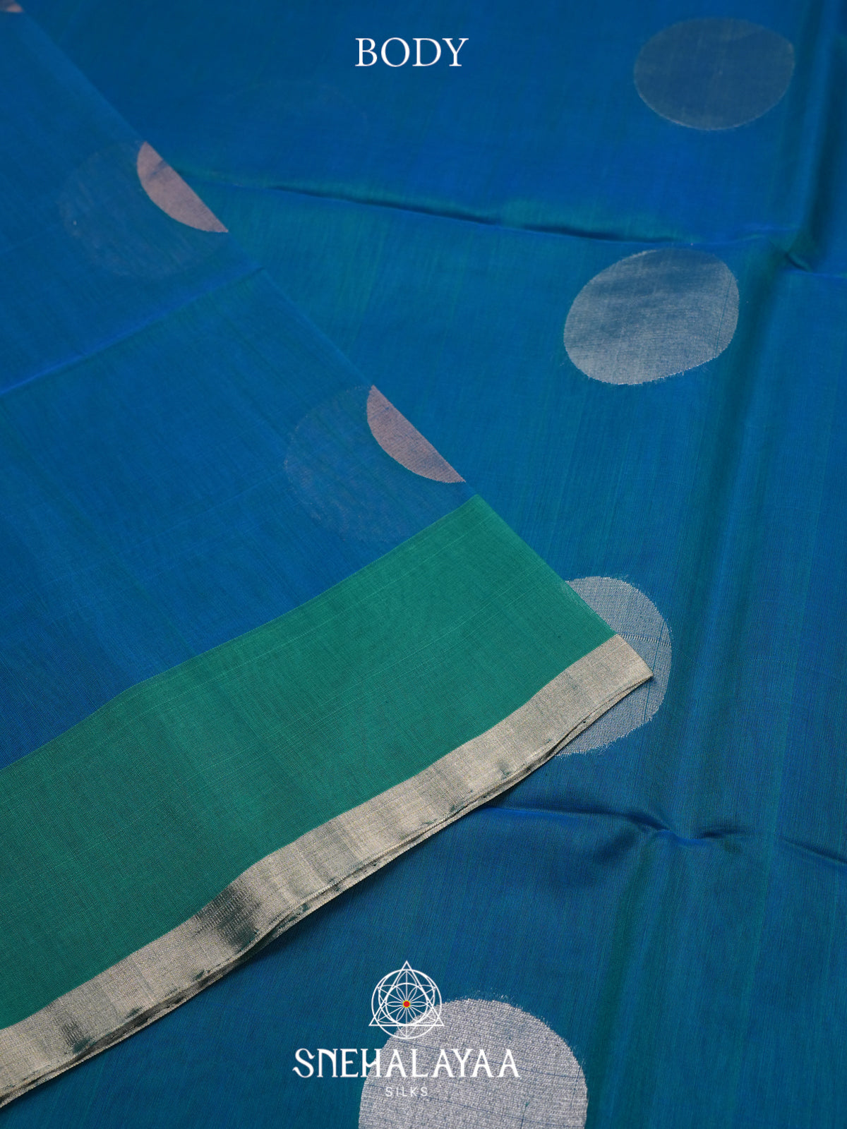 Peacock Blue Kora Silk Cotton Saree