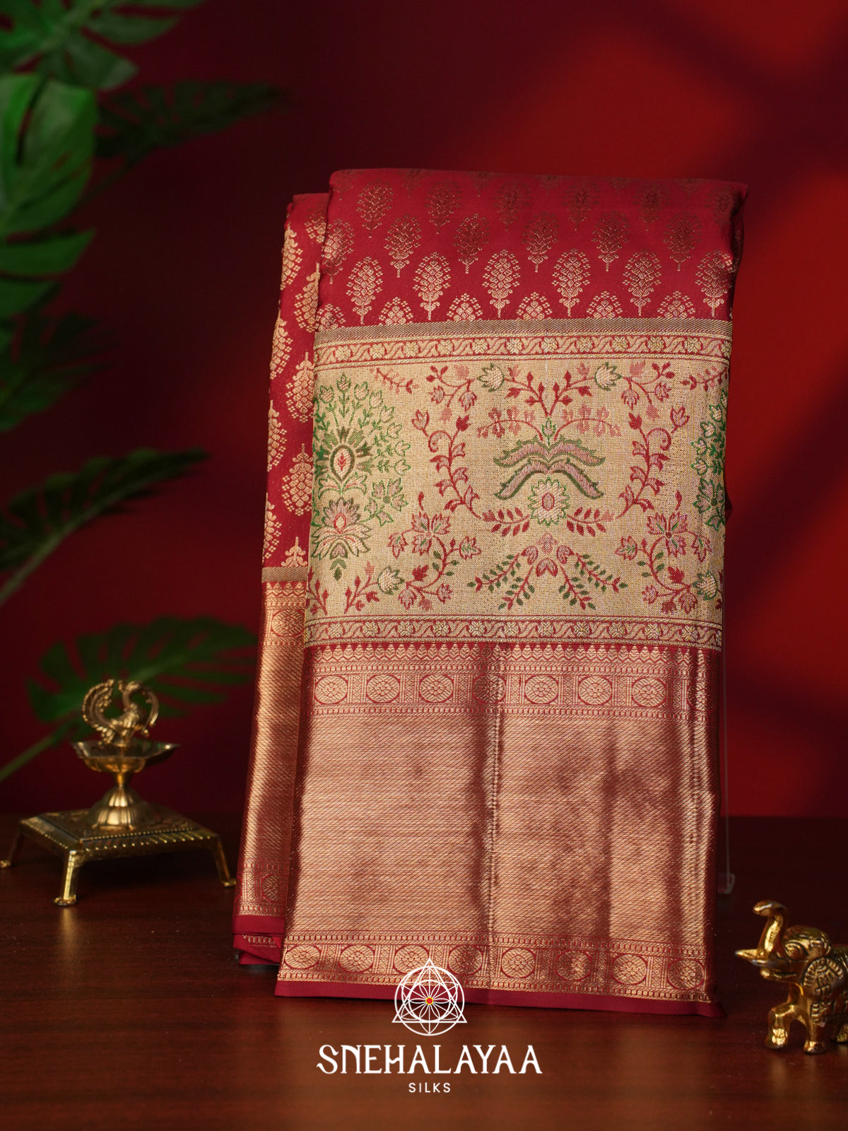 Coral Red Kanjivaram Silk Saree