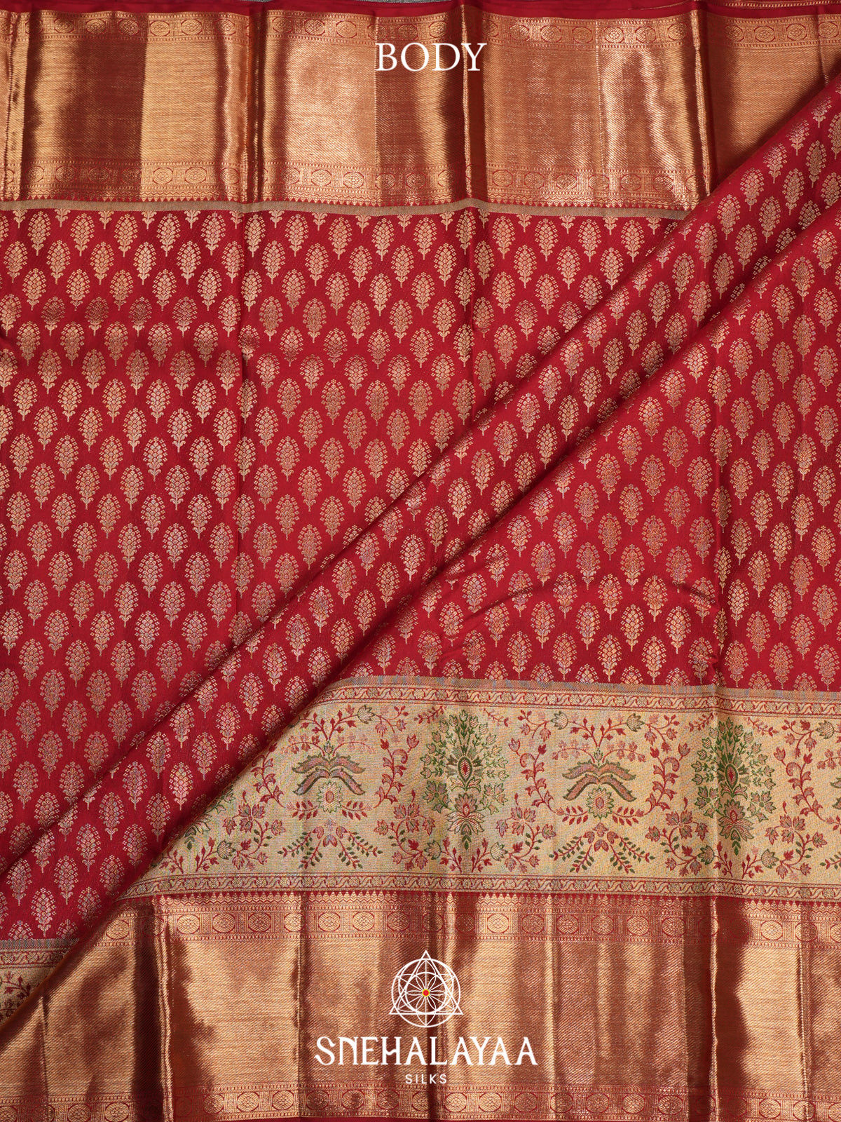 Coral Red Kanjivaram Silk Saree