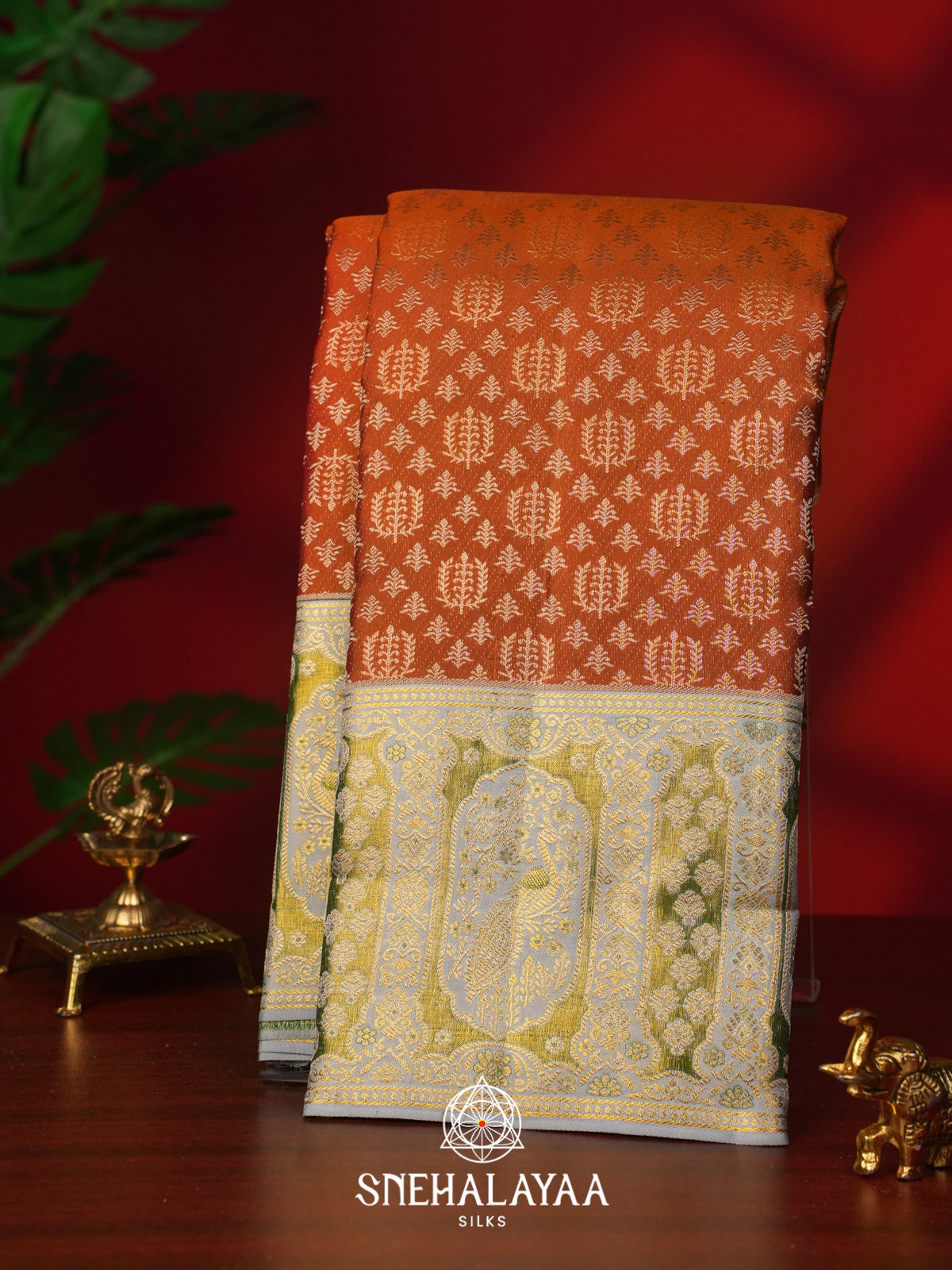 Burnt Orange Kanjivaram Silk Saree