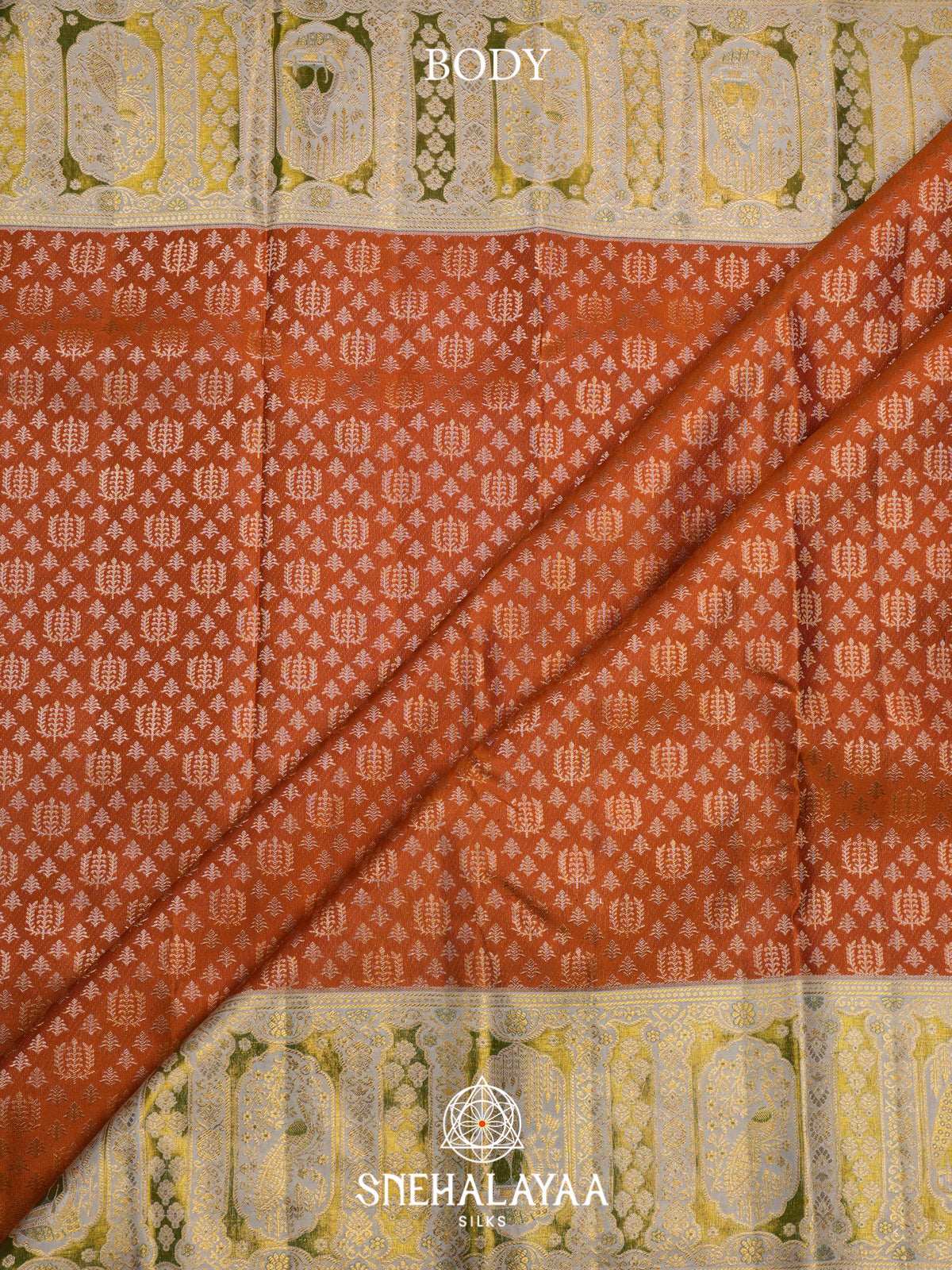 Burnt Orange Kanjivaram Silk Saree