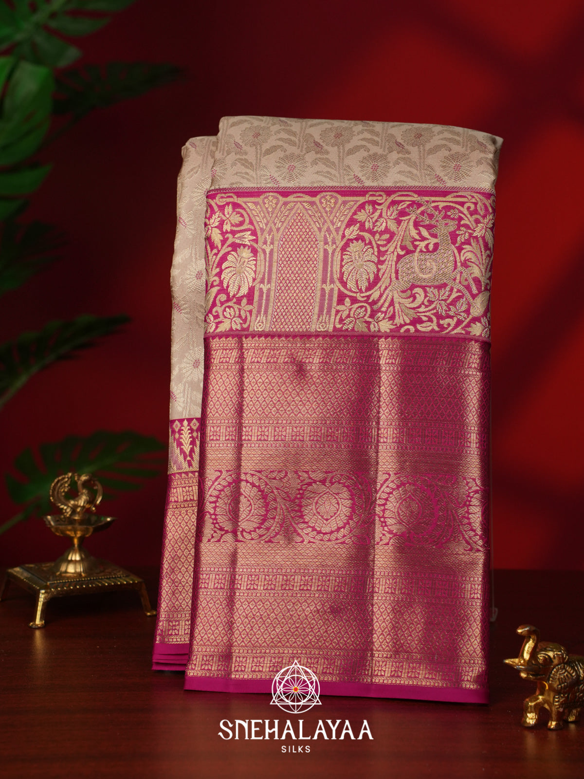 Cream Kanjivaram Silk Saree