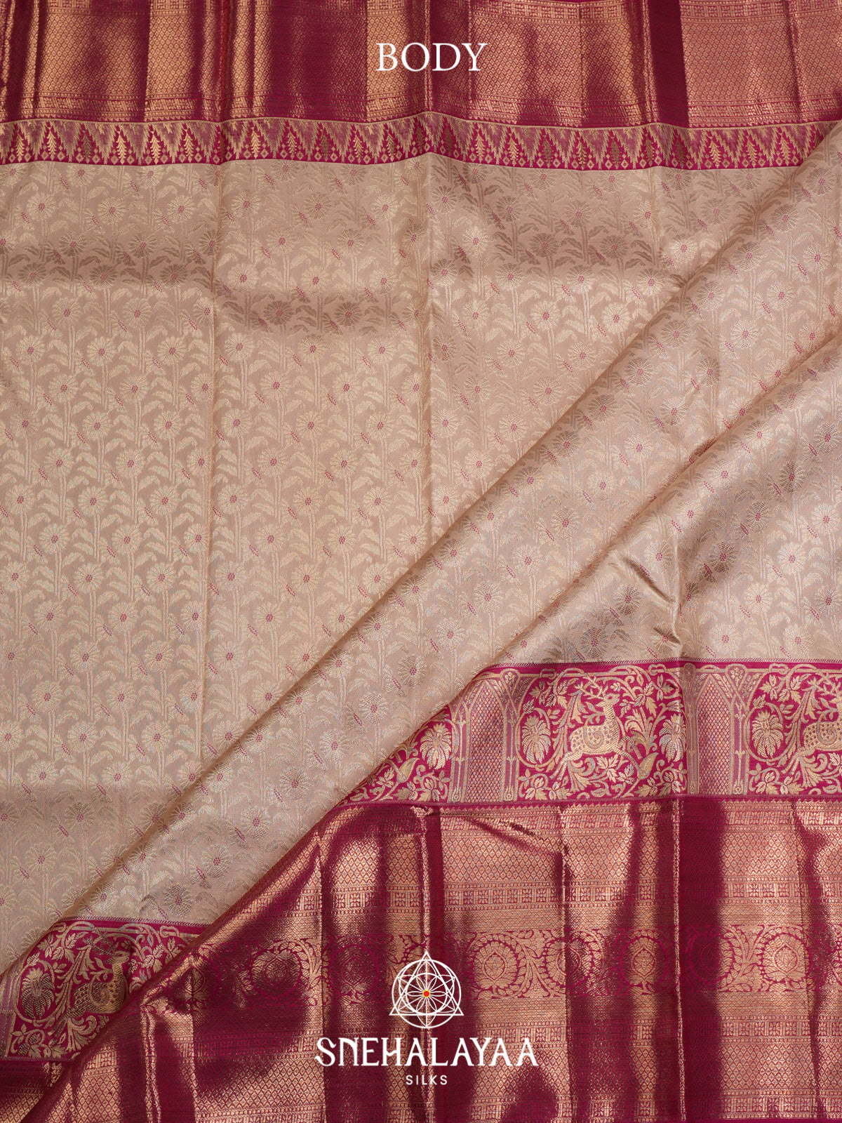 Cream Kanjivaram Silk Saree