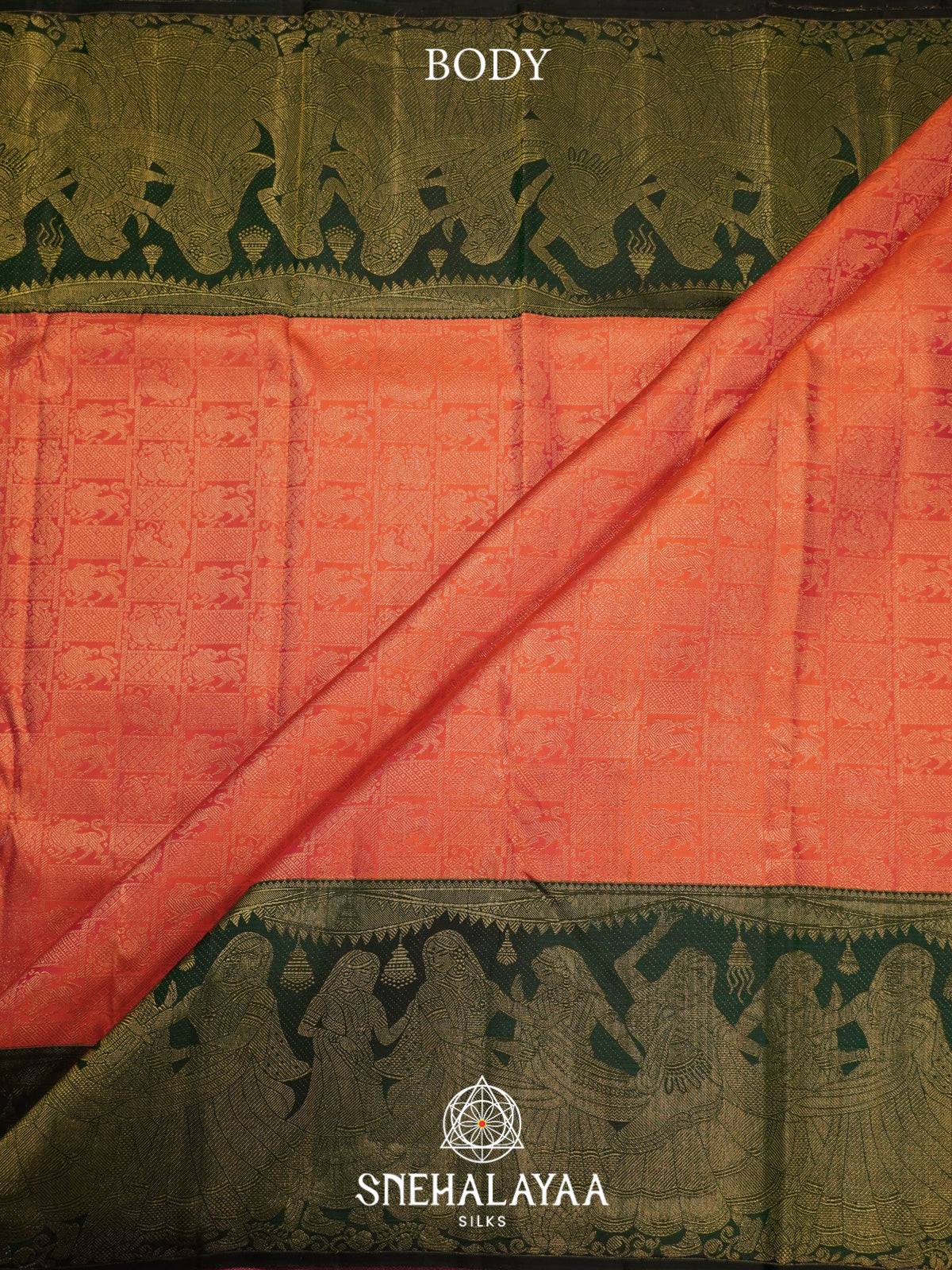 Coral Orange Kanjivaram Silk Saree