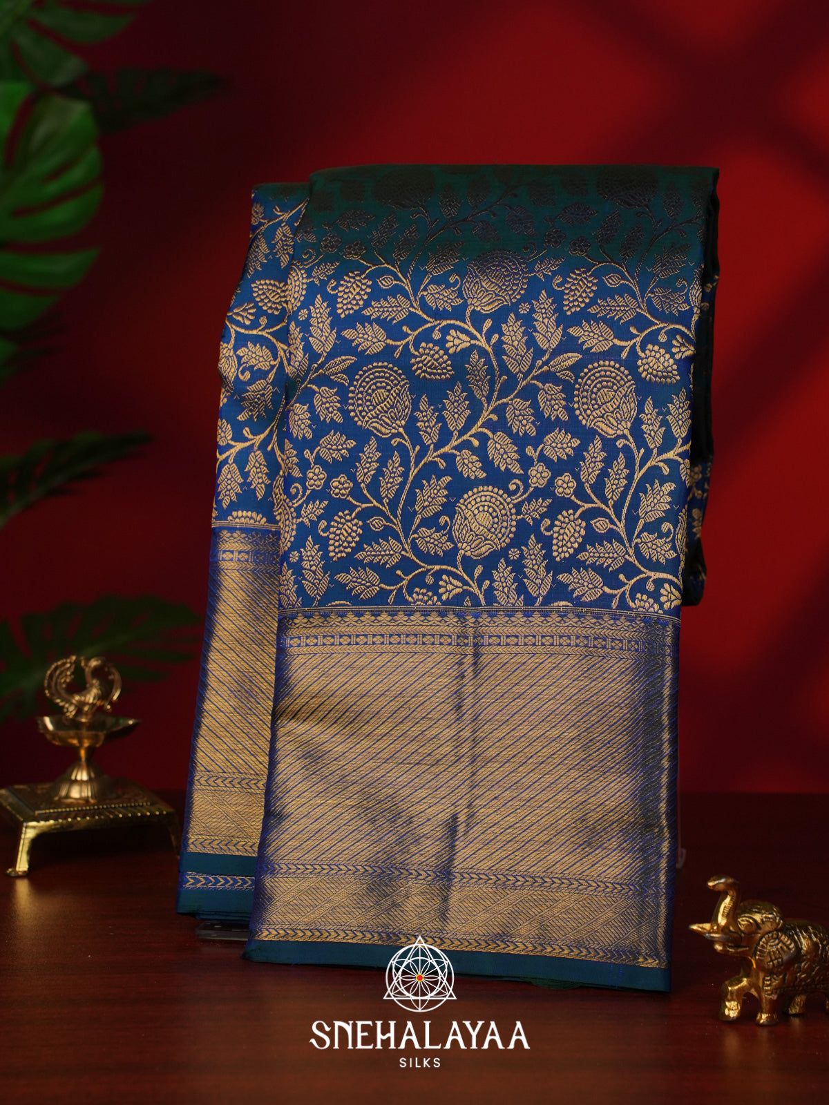 Peacock Blue Kanjivaram Silk Saree