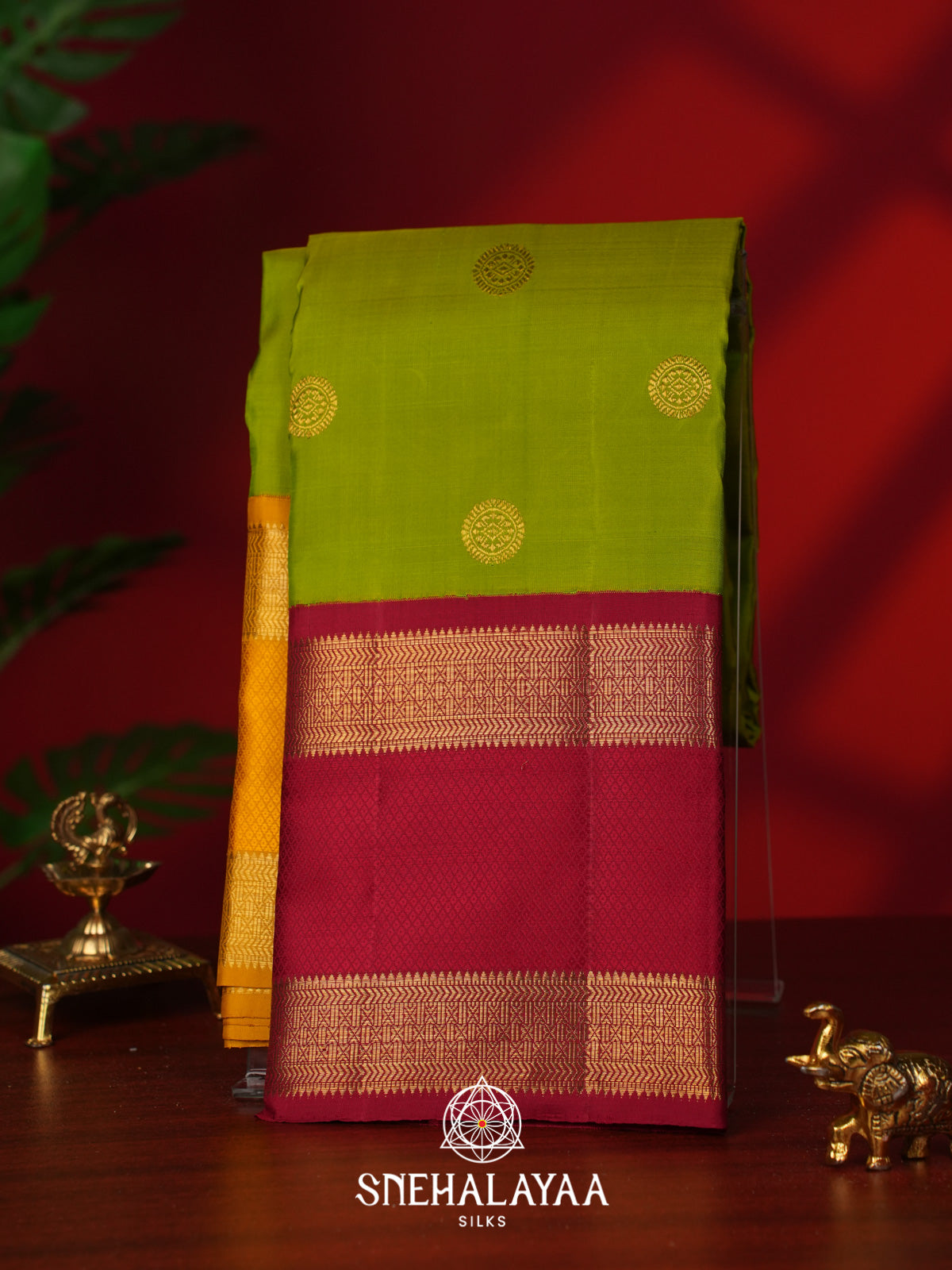 Lime Green Kanjivaram Silk Saree