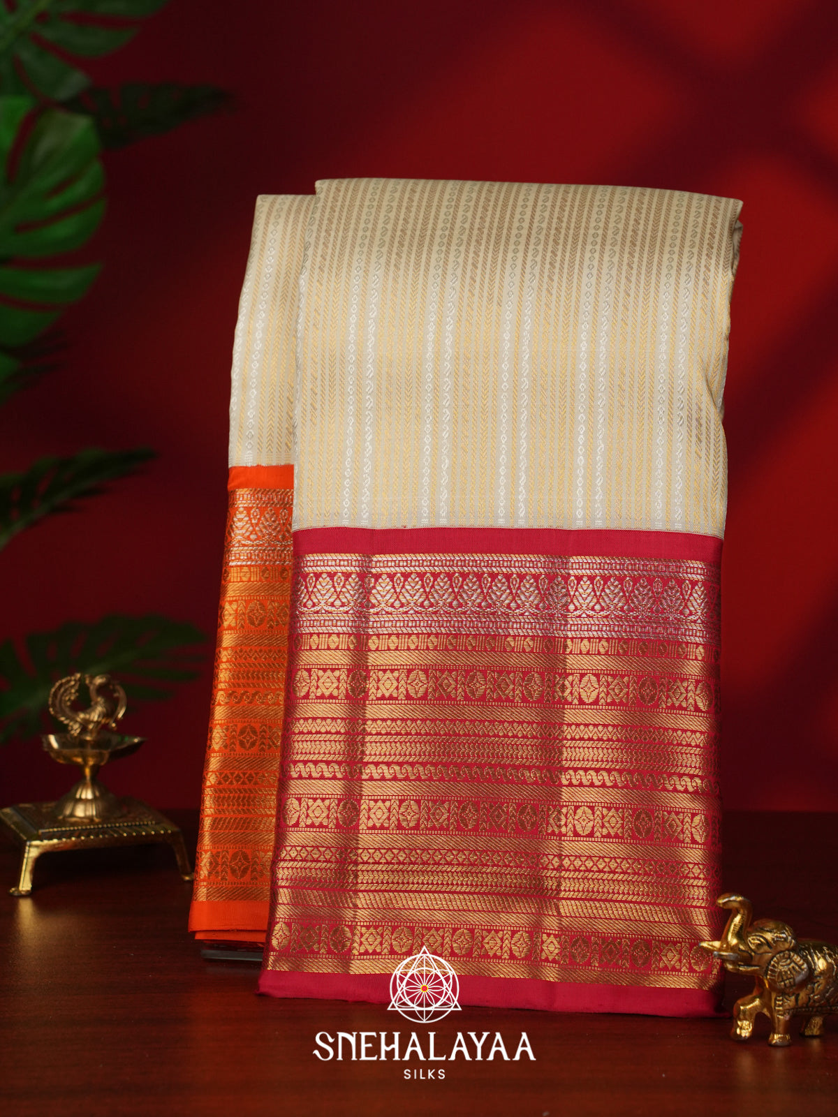 Cream Kanjivaram Silk Saree