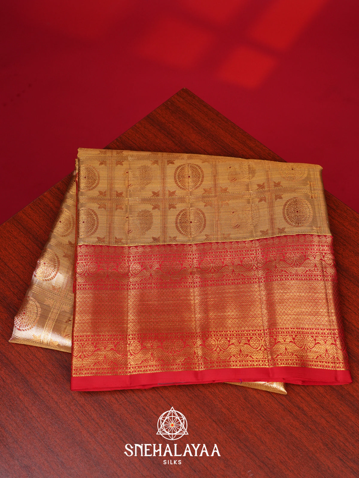 Beige Gold Kanjivaram Silk Saree
