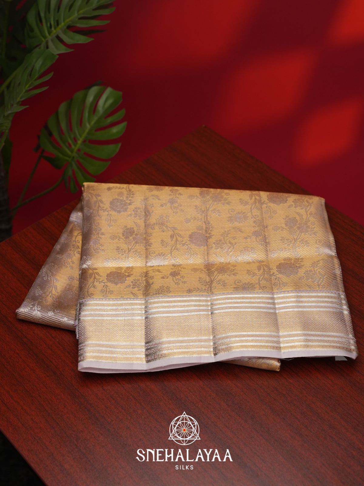 Beige Gold Kanjivaram Silk Saree