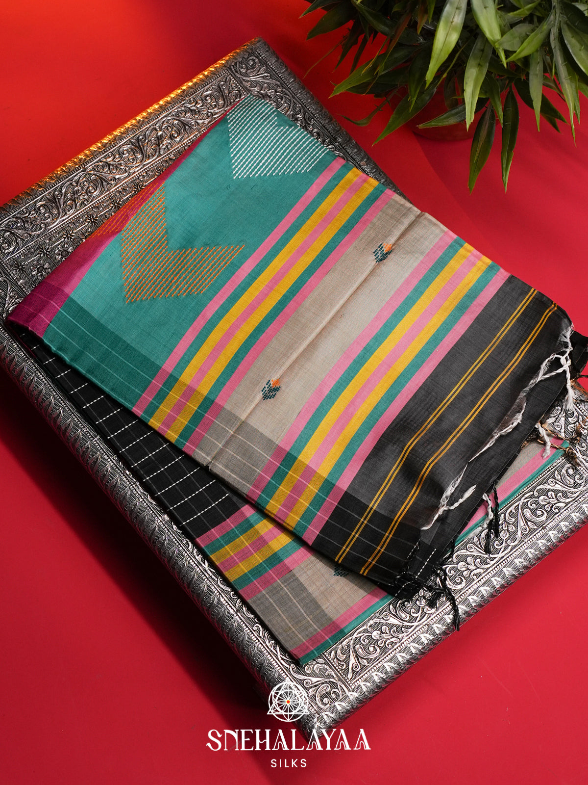 Charcol Black Behrampuri Silk Saree
