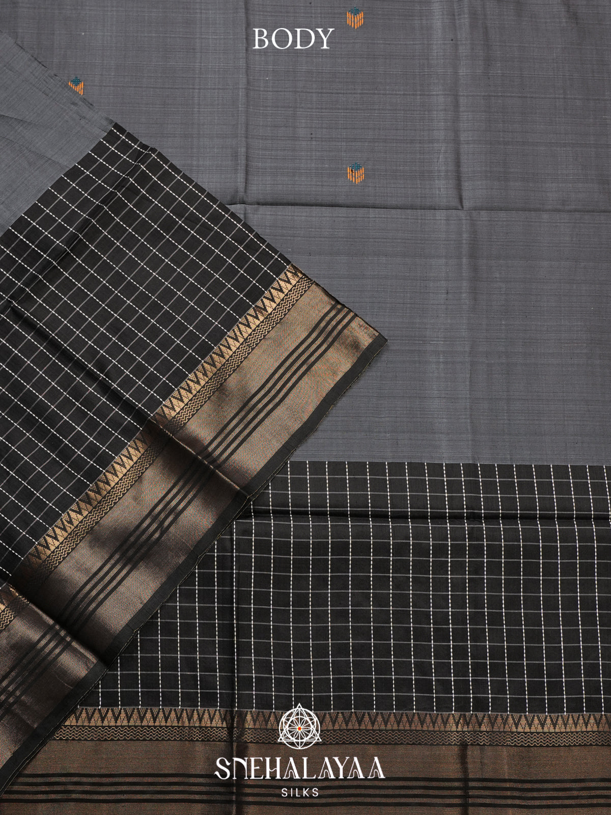 Charcol Black Behrampuri Silk Saree