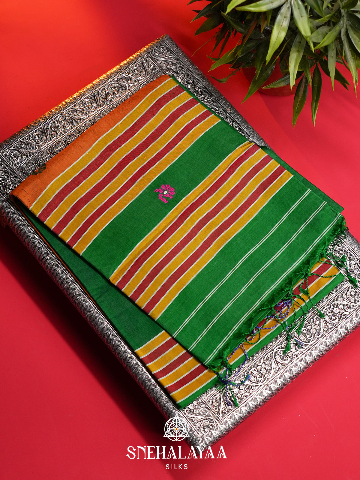 Emerald Green Behrampuri Silk Saree