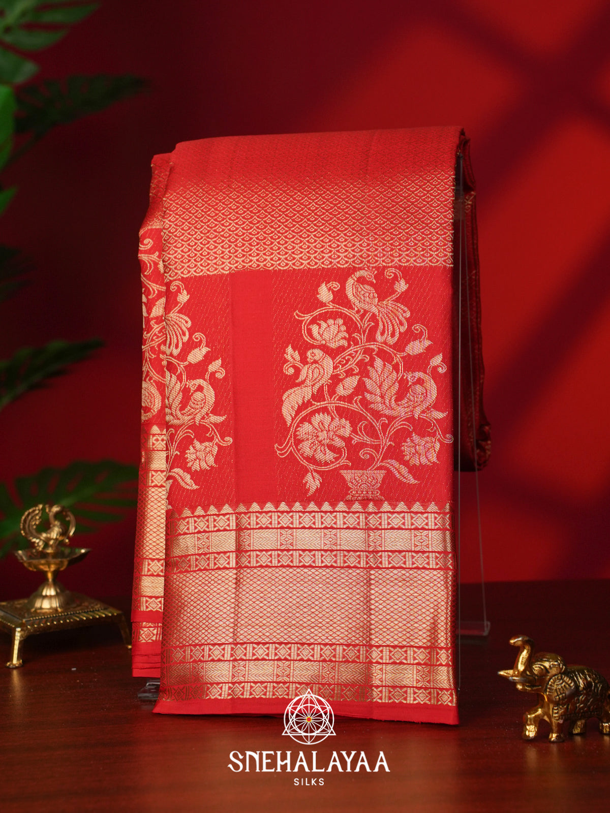 Rust Orange Kanjivaram Silk Saree